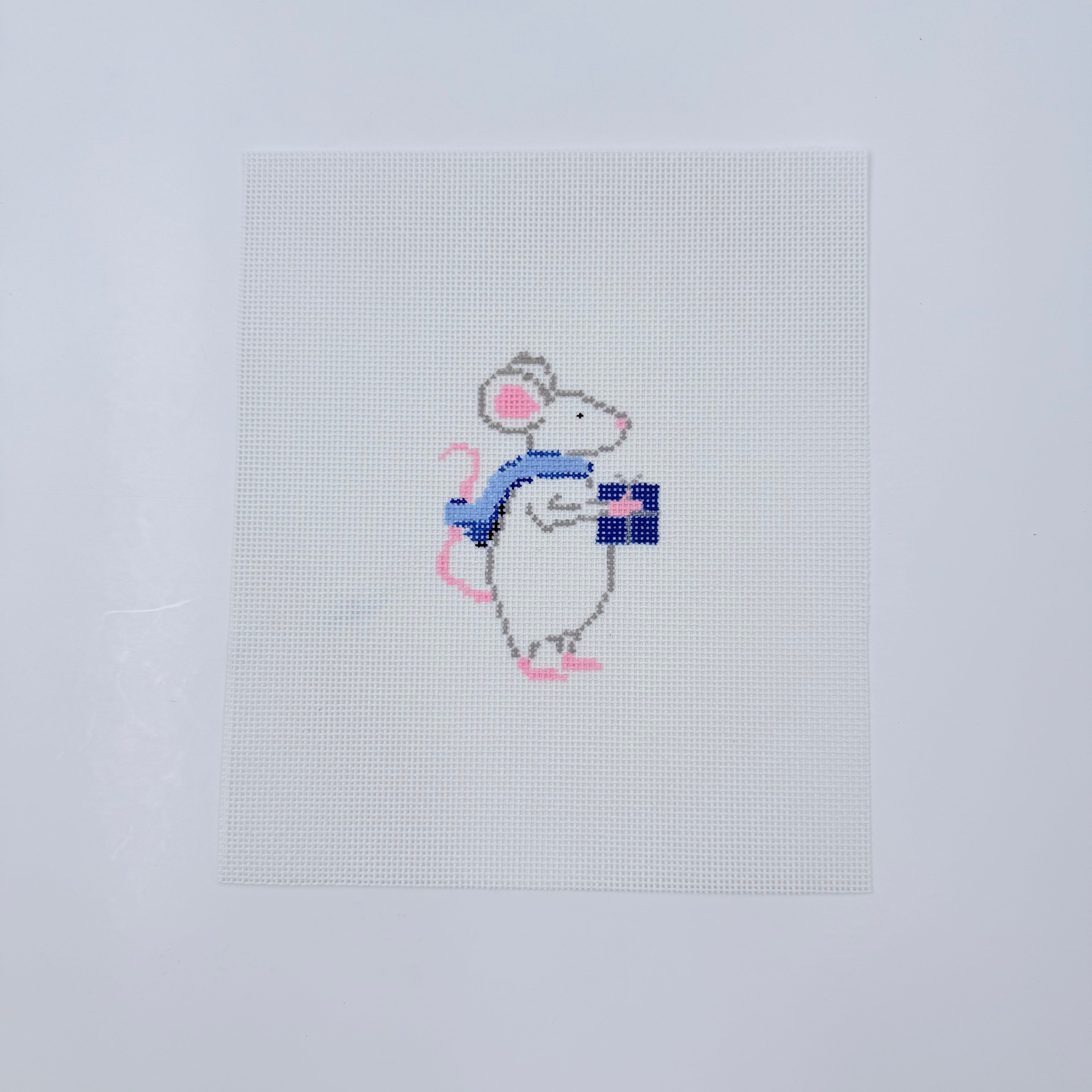 Mouse with Blue Scarf Canvas - KC Needlepoint
