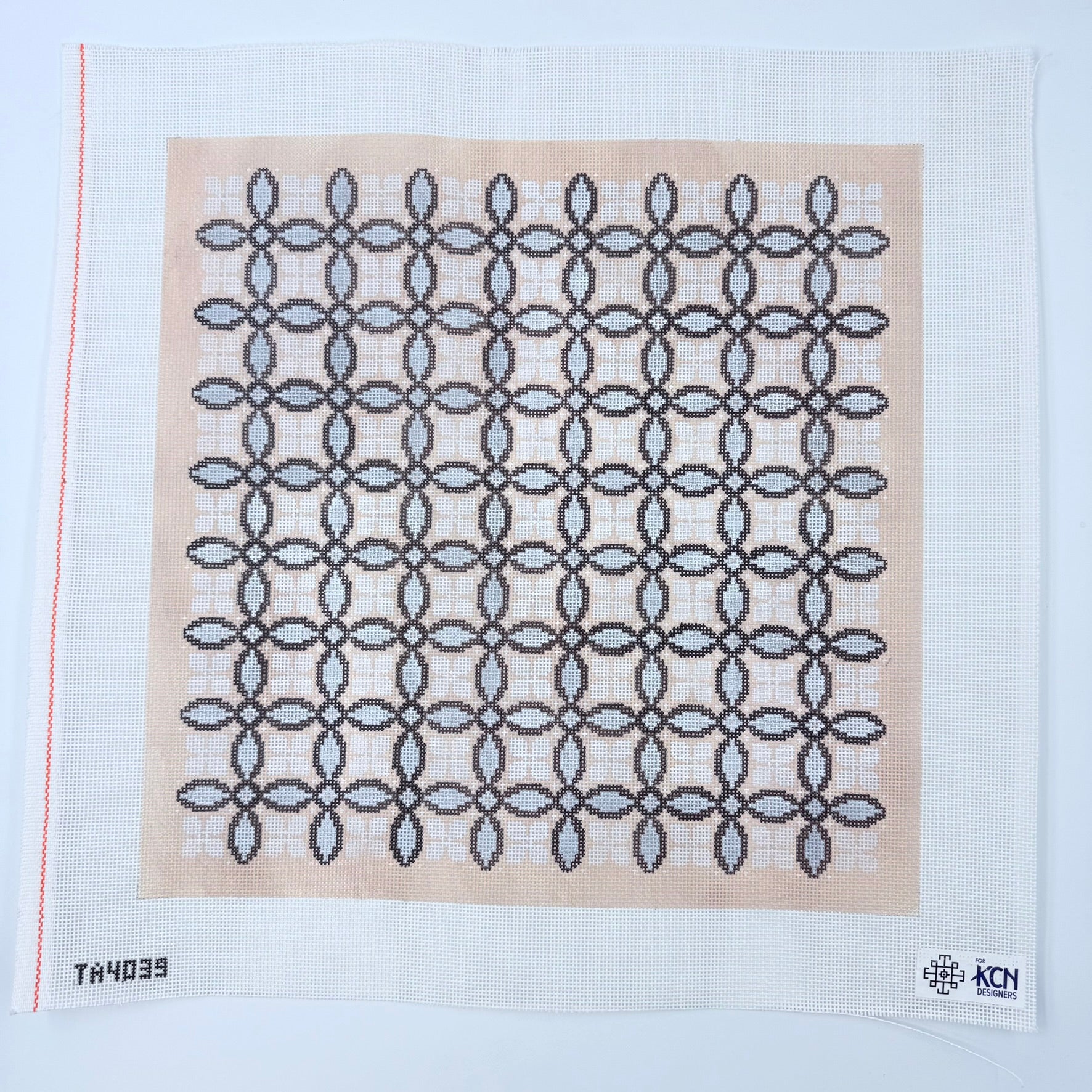 Taupe Primrose and Bowen's Knot Pillow Canvas - KC Needlepoint