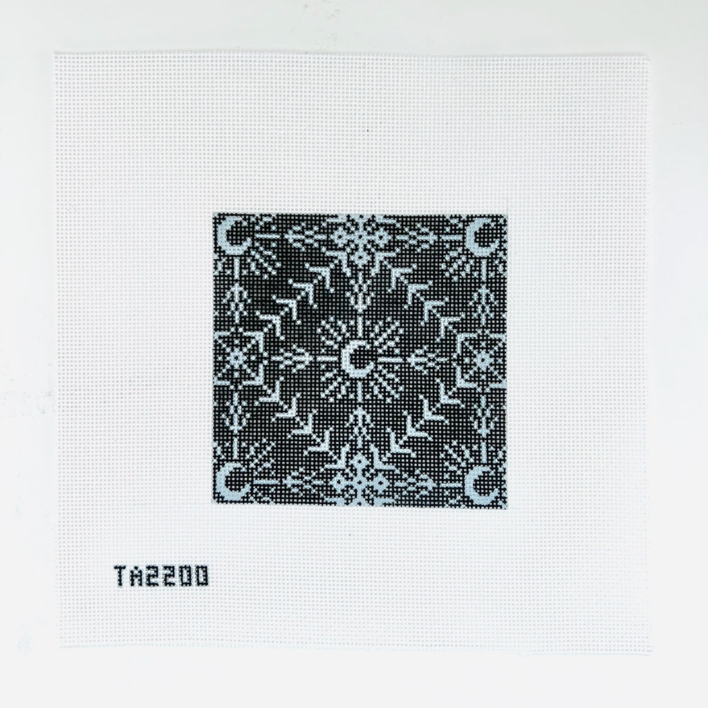 Black and White Celestial Square Needlepoint Canvas - KC Needlepoint