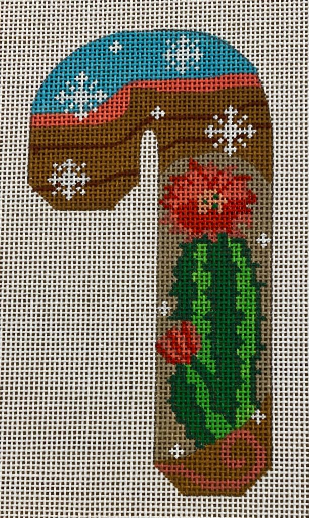 Cactus in Bloom Candy Cane Canvas - KC Needlepoint