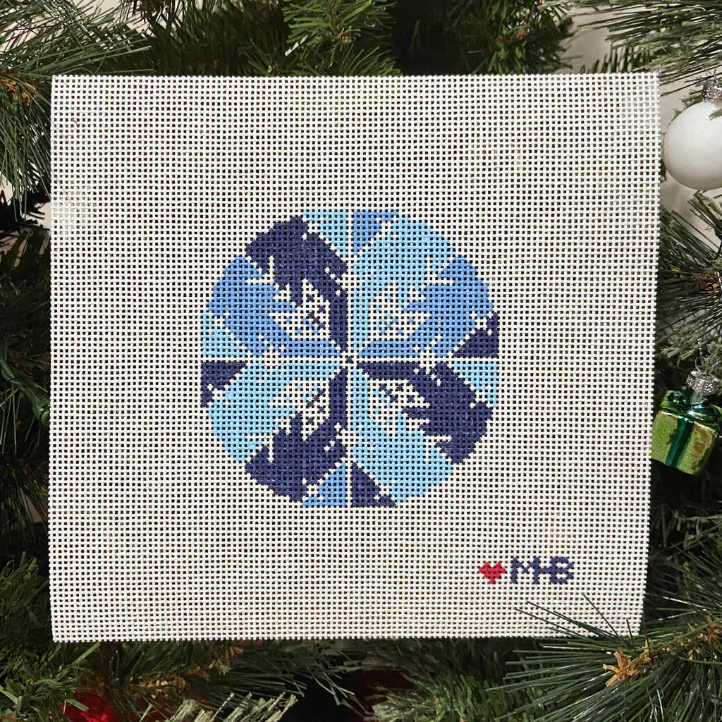 Blue Snowflake Round Canvas - KC Needlepoint