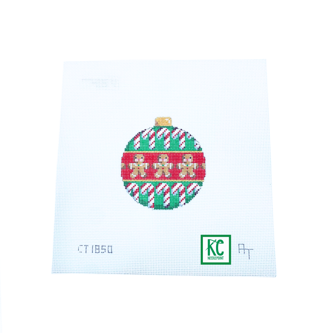 Gingerbread Men and Candy Canes Ball Canvas - KC Needlepoint