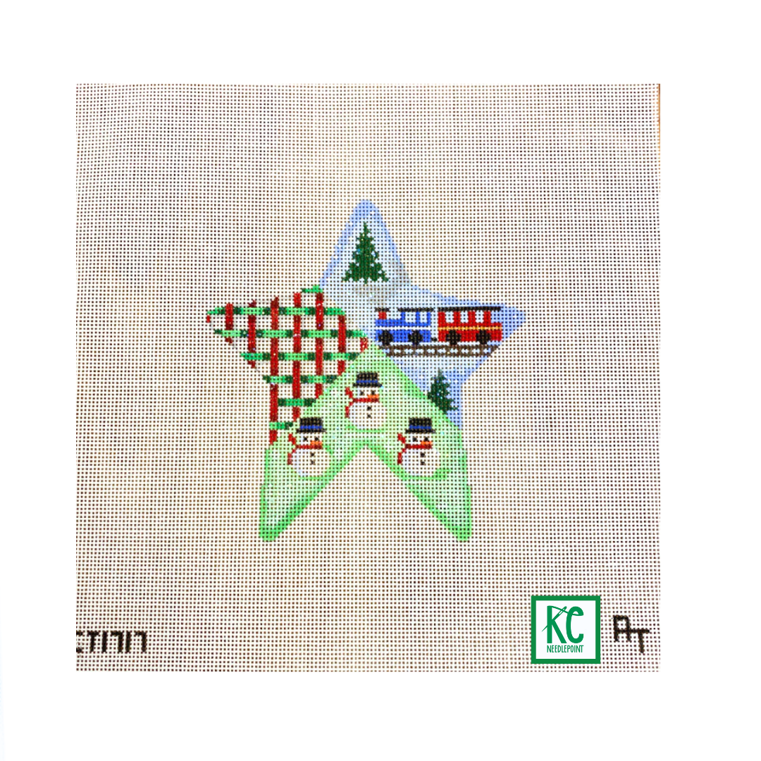 Train Snowman Star Needlepoint Canvas - KC Needlepoint