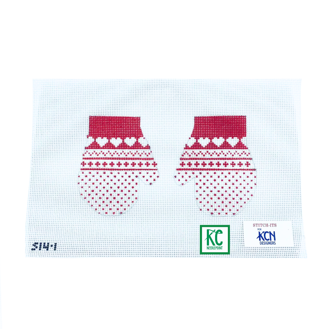 Hearts Mittens Canvas - KC Needlepoint
