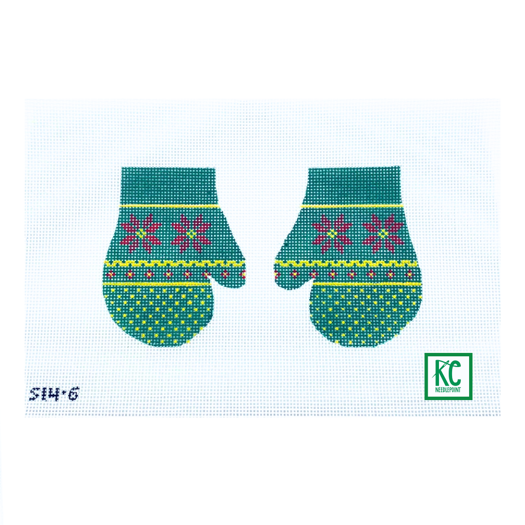 Poinsettias Mittens Canvas - KC Needlepoint