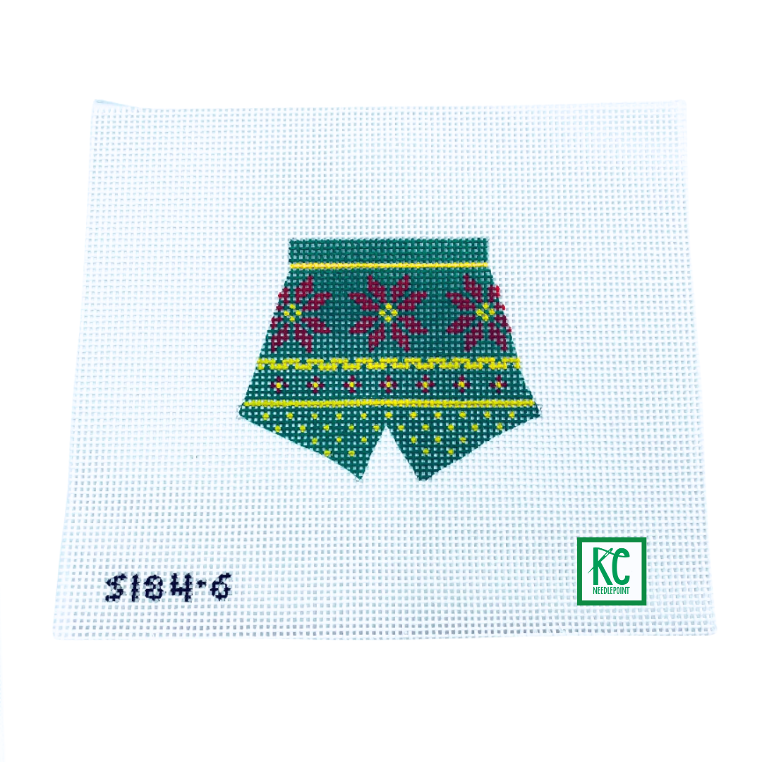 Poinsettias on Green Boxers Canvas - KC Needlepoint