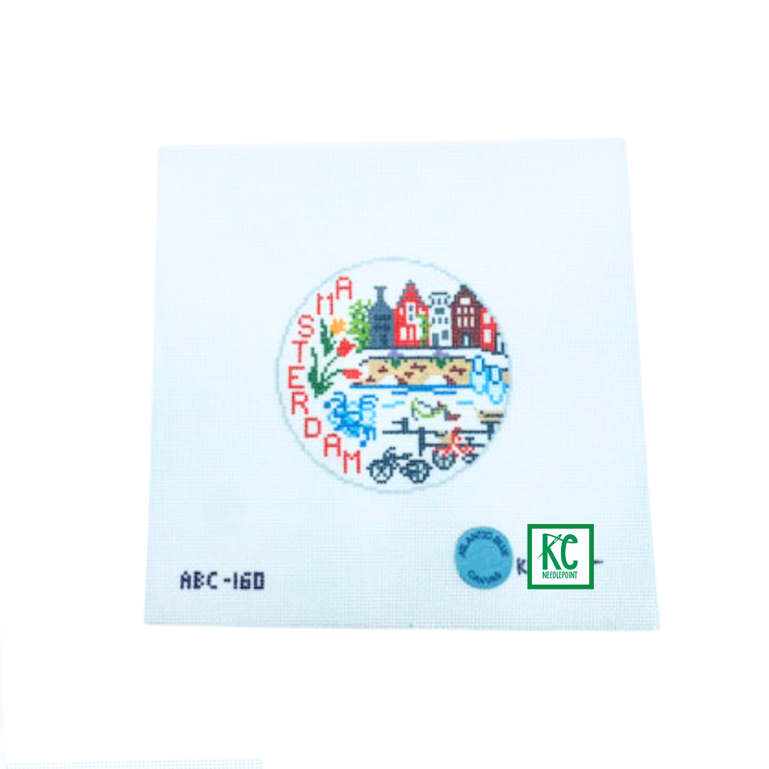Amsterdam Travel Round Canvas - KC Needlepoint