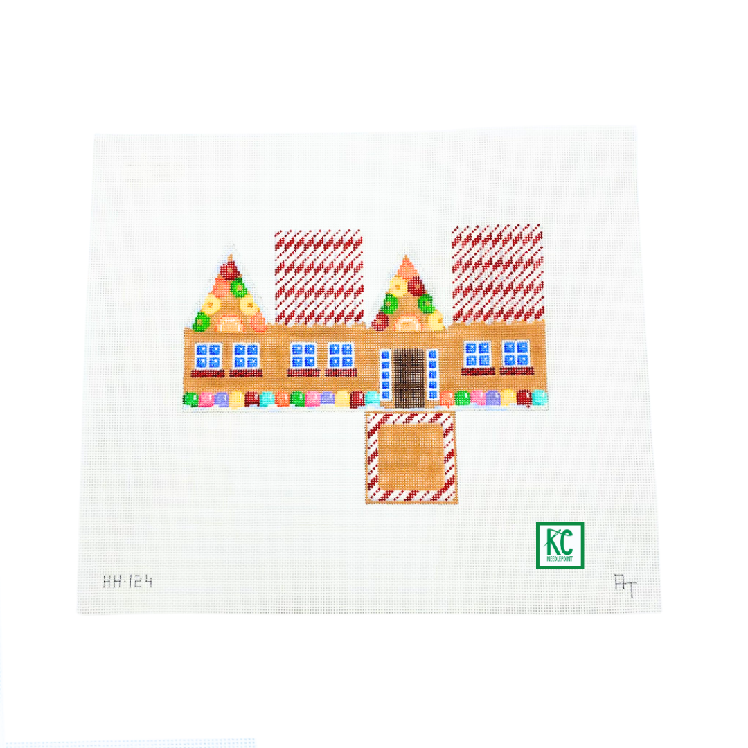 Red Cane Roof Gingerbread Cottage Canvas - KC Needlepoint