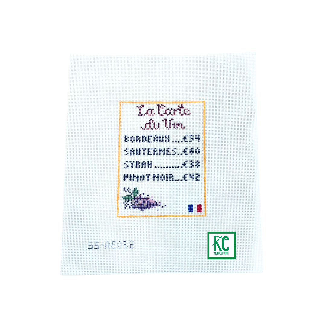 French Wine List Canvas - KC Needlepoint
