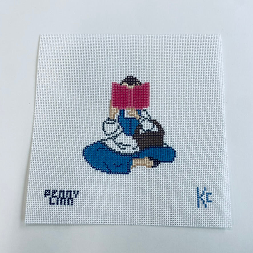 Nose Stuck in a Book Canvas - KC Needlepoint