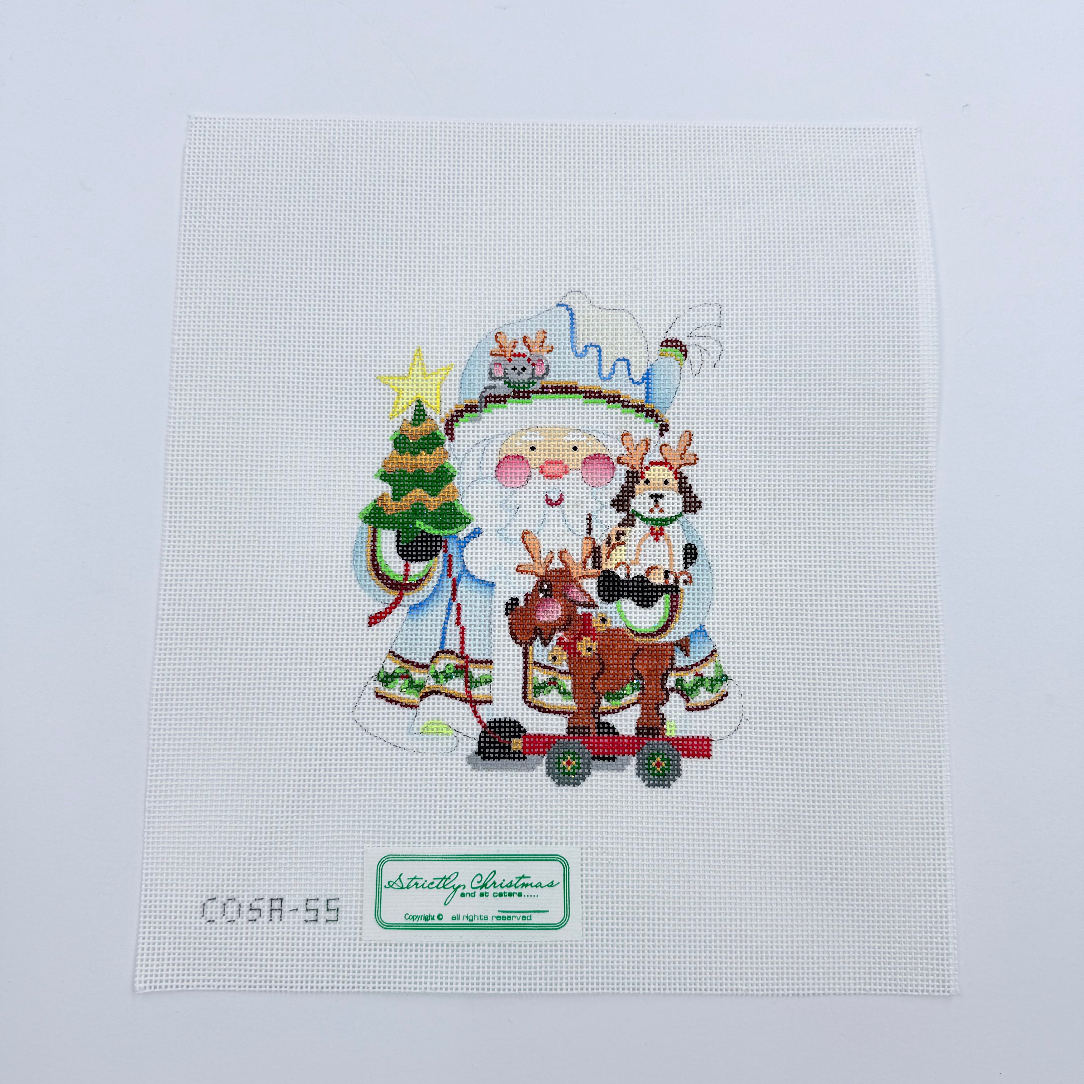 Squatty Santa with Dog Canvas - KC Needlepoint