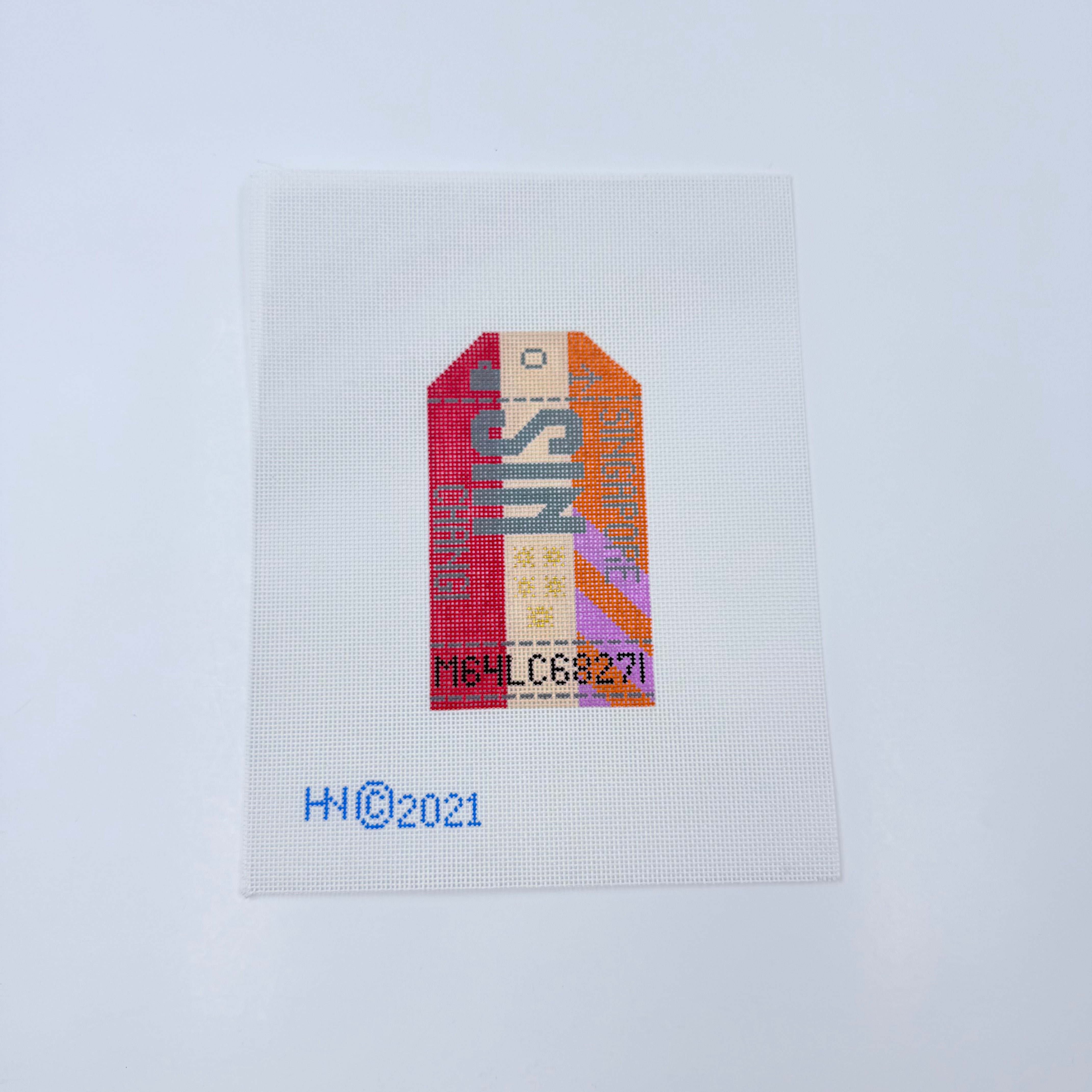 Singapore Vintage Travel Tag Canvas - KC Needlepoint