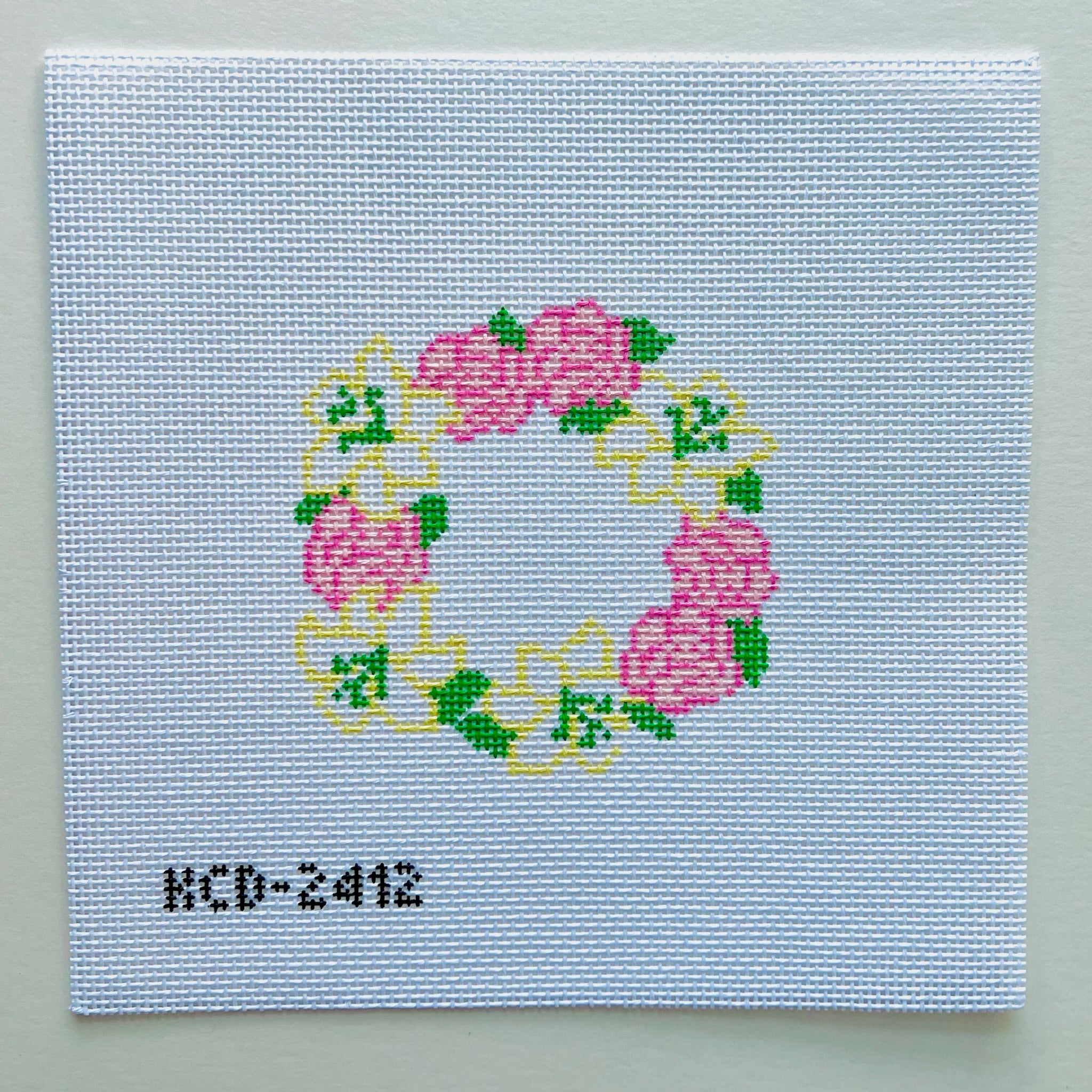 Monogramable Floral  Wreath Canvas - KC Needlepoint