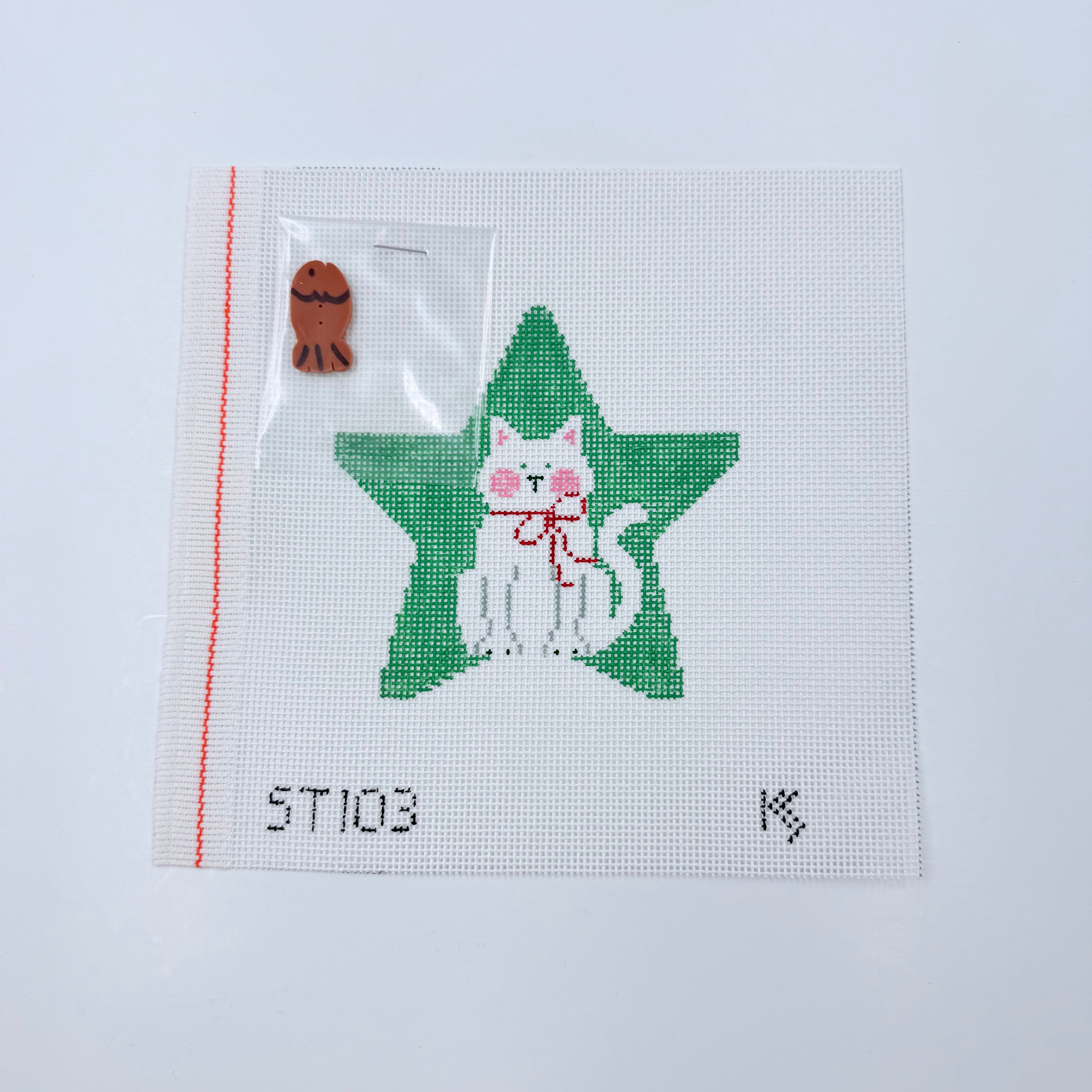 White Cat Star Canvas - KC Needlepoint