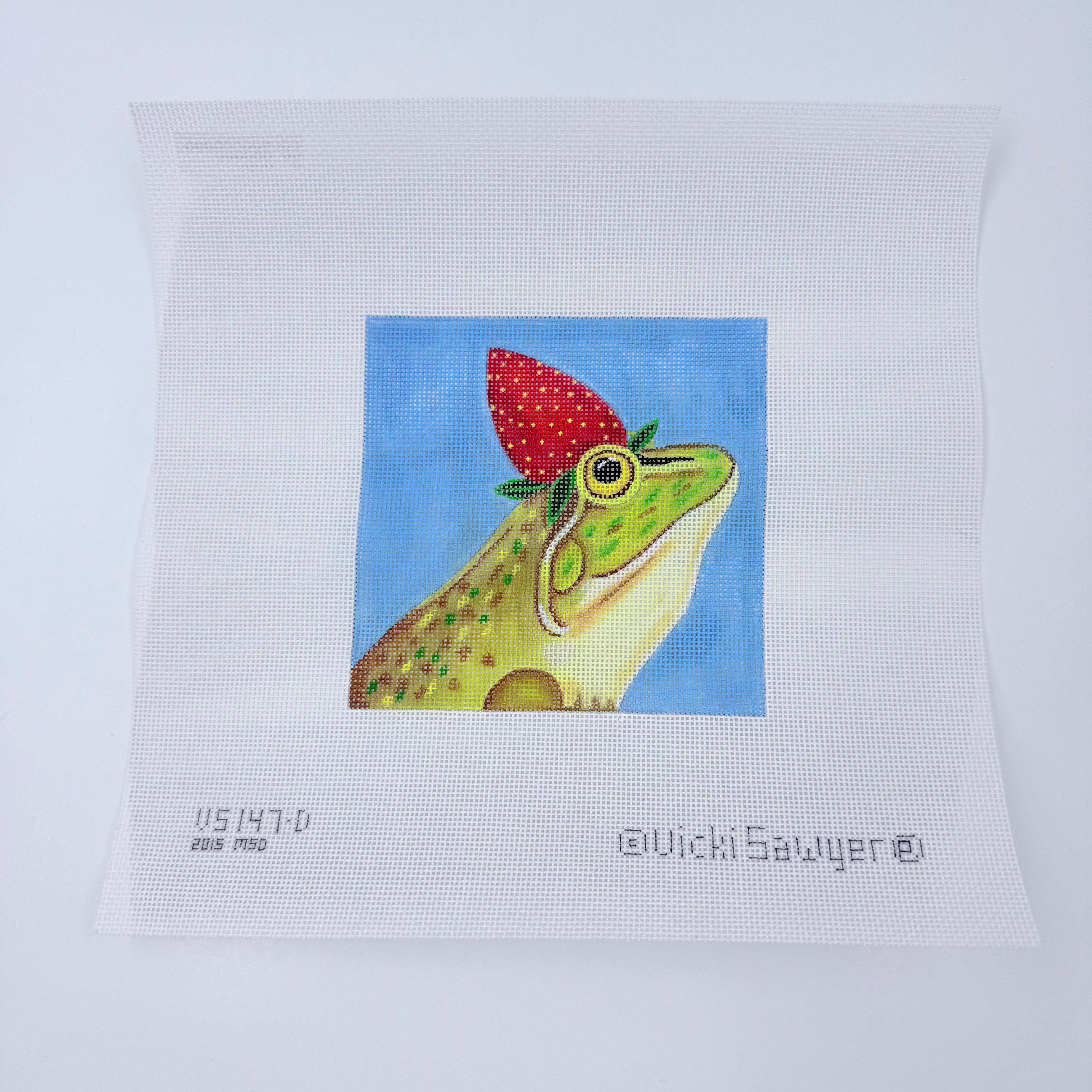 Strawberry Frog Needlepoint Canvas - KC Needlepoint
