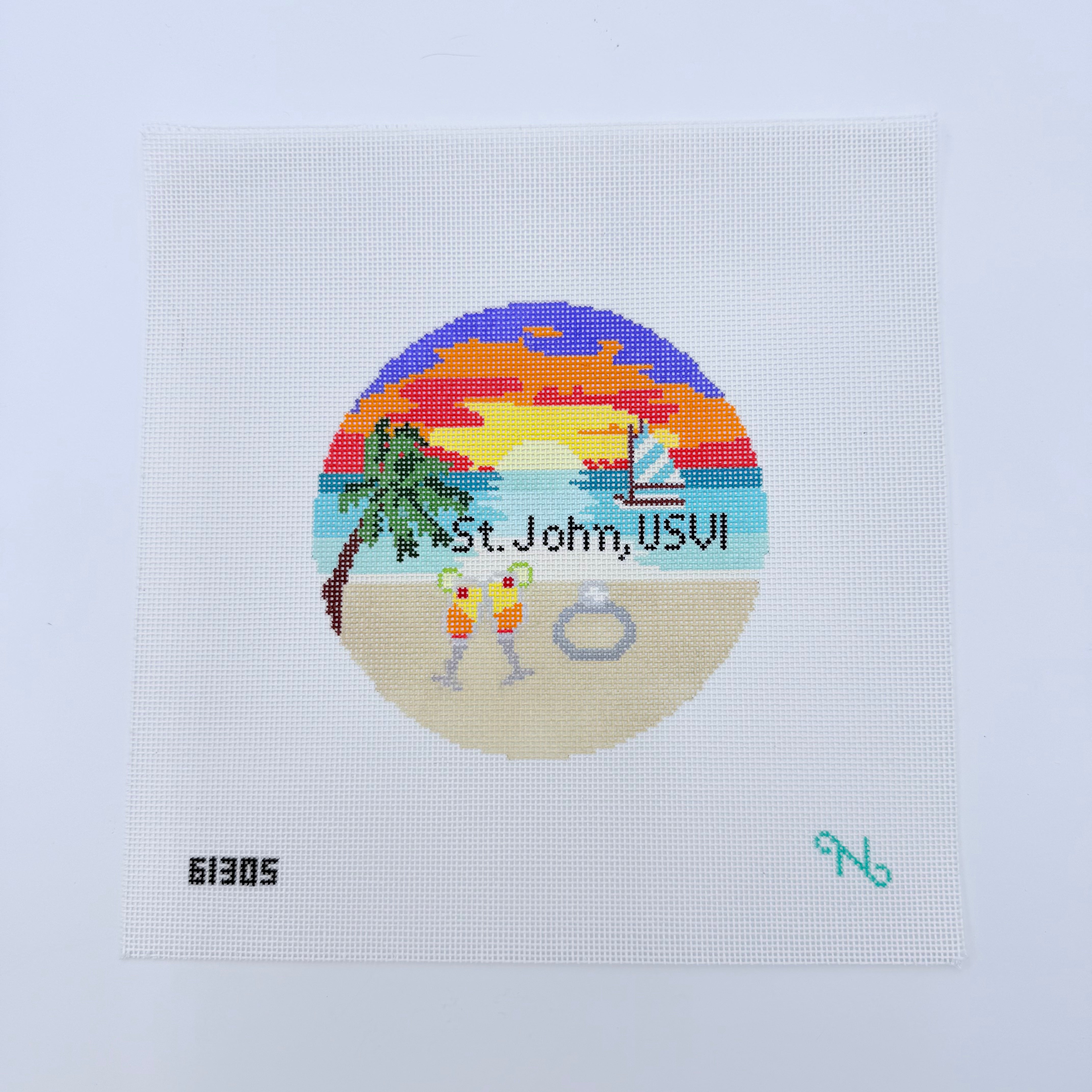 St. John USVI Travel Round Canvas - KC Needlepoint