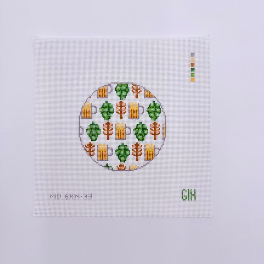 Beer Round Canvas - KC Needlepoint