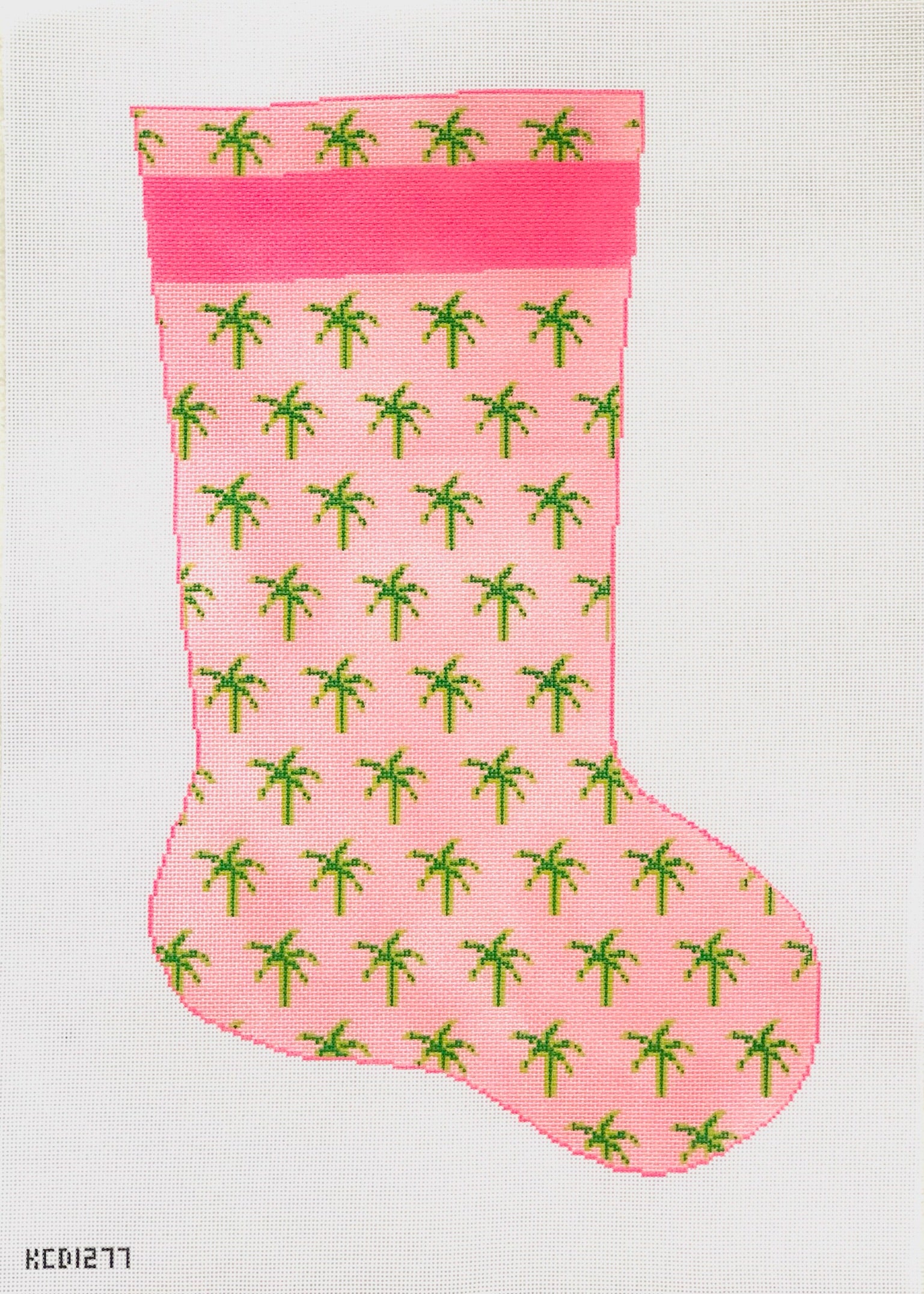 Pink Palm Stocking Canvas - KC Needlepoint