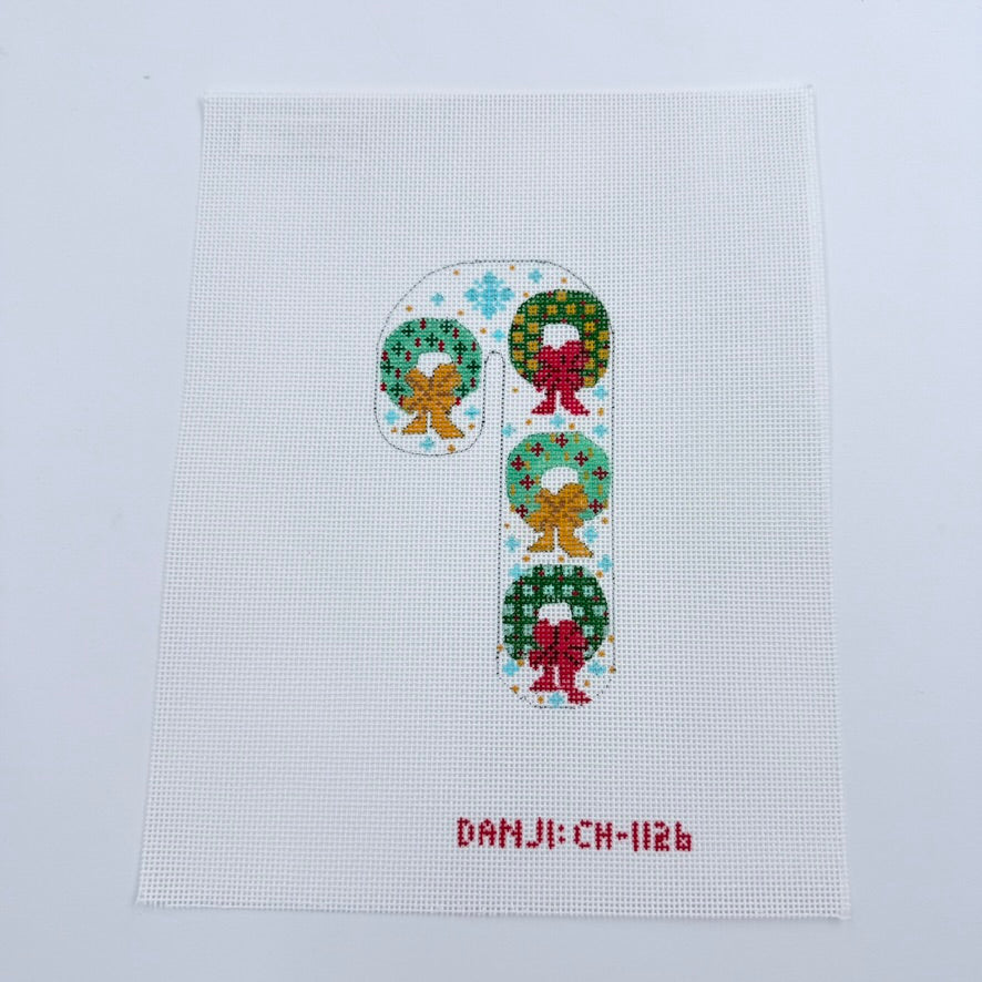 Wreaths Candy Cane Canvas - KC Needlepoint