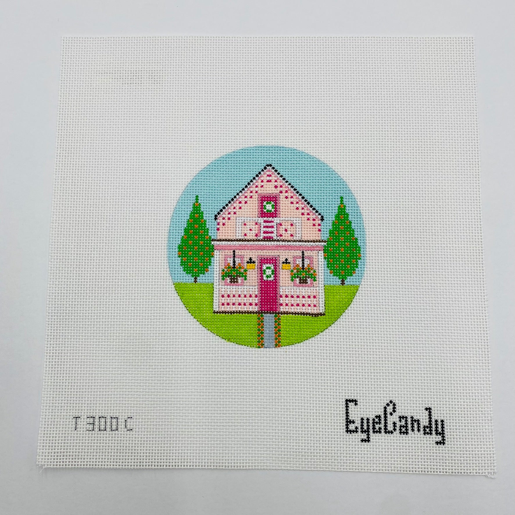 Pink Coastal Cottage  Canvas - KC Needlepoint
