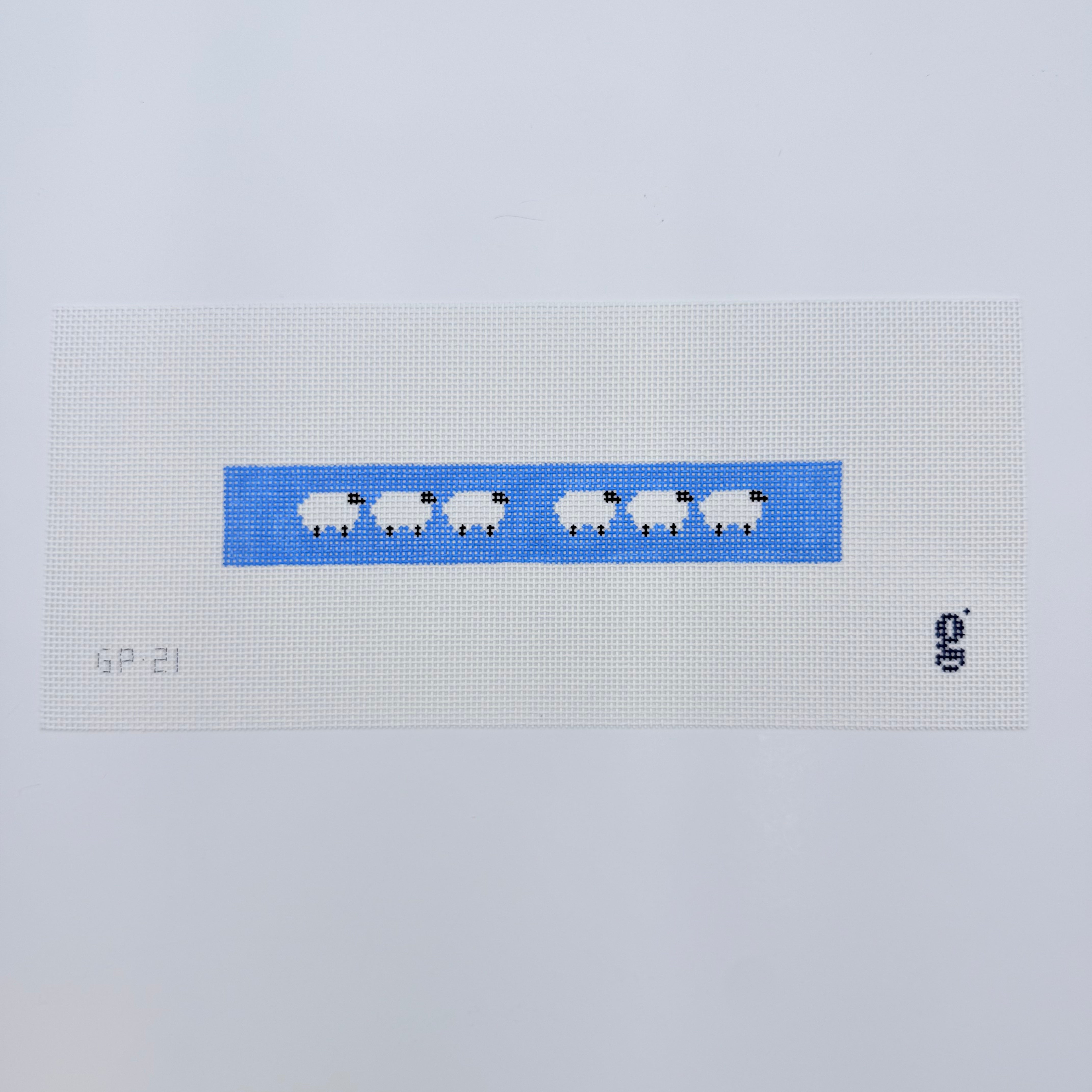Sheep on Blue Key Fob Canvas - KC Needlepoint