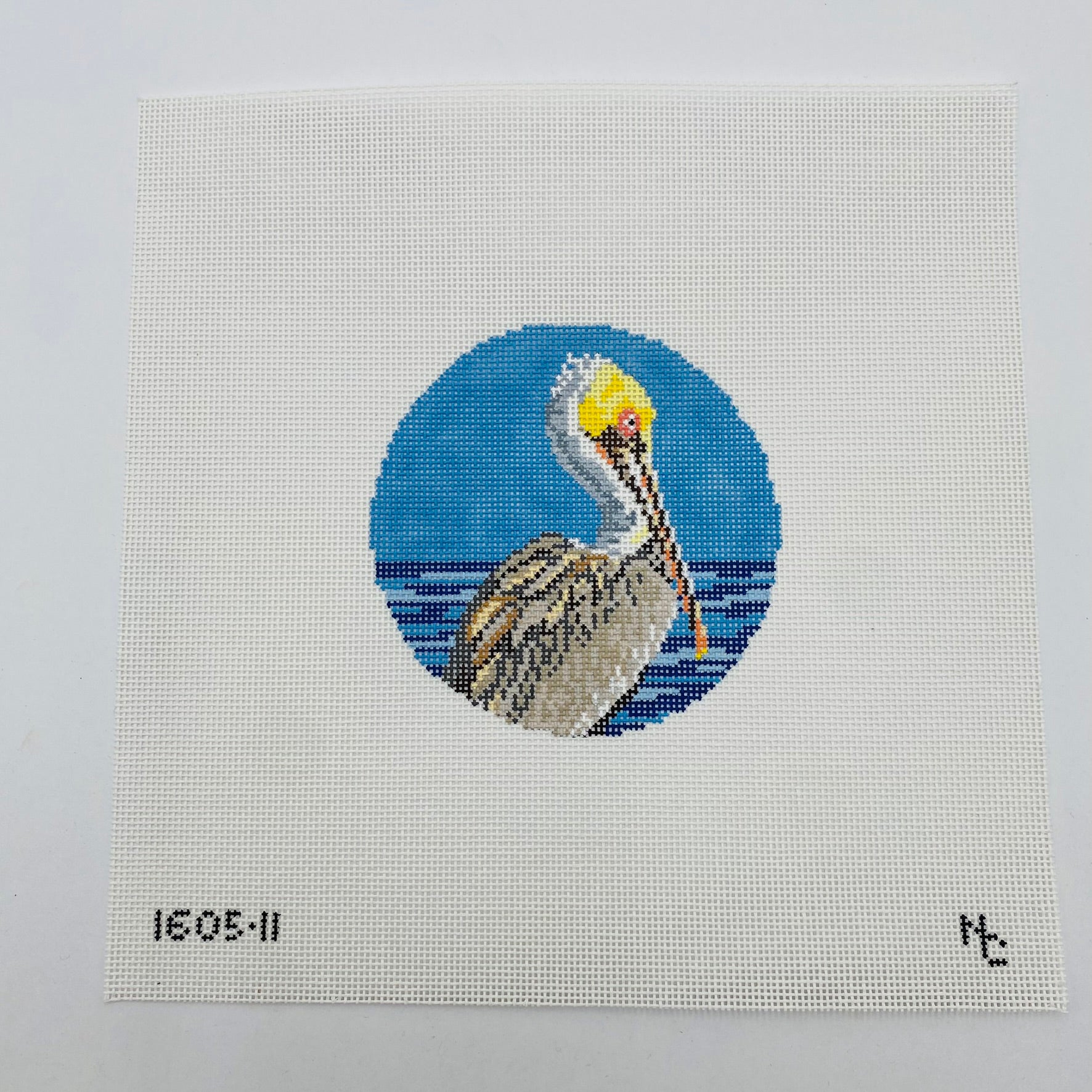 Brown Pelican Round Canvas - KC Needlepoint