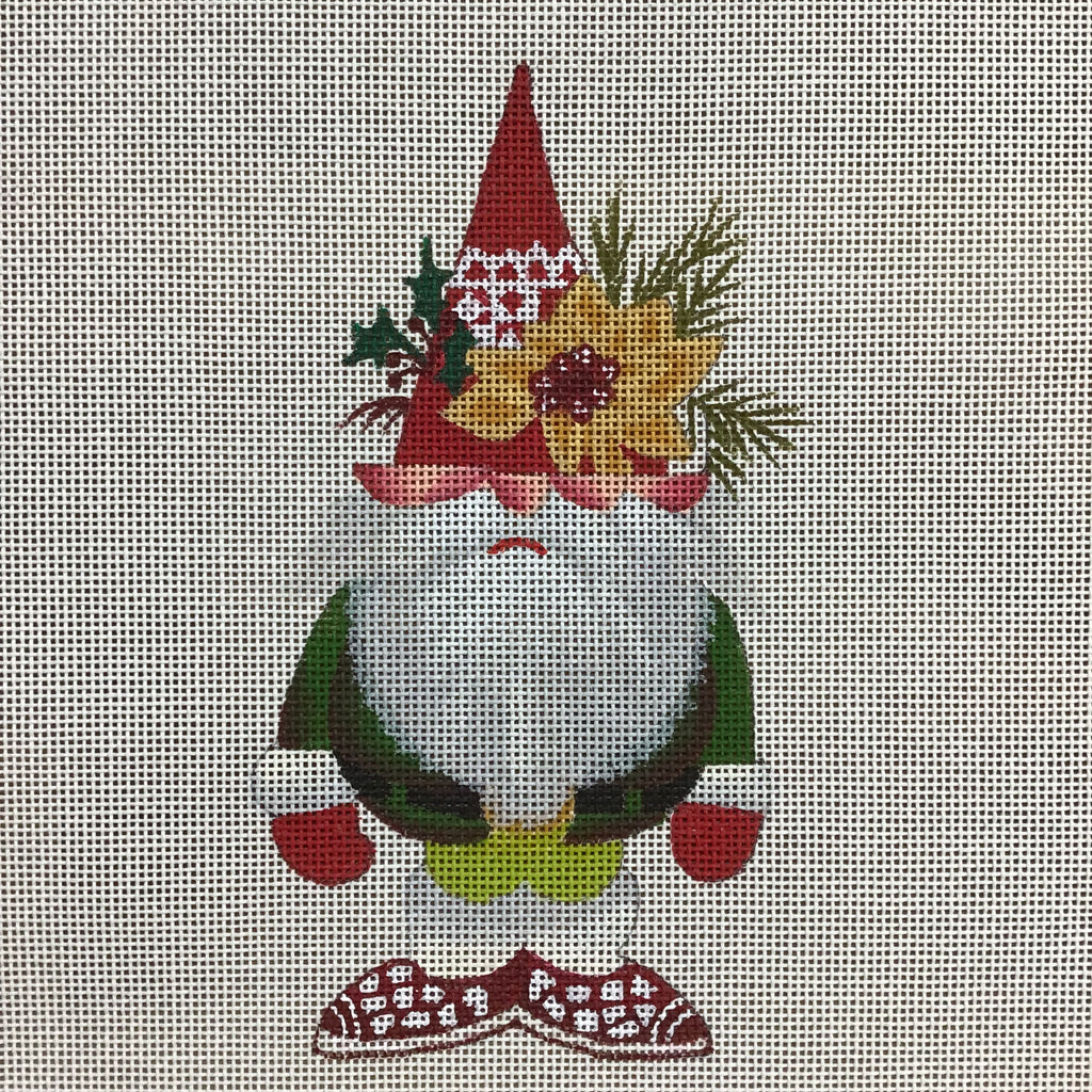 Gnome with Poinsettia Canvas - KC Needlepoint