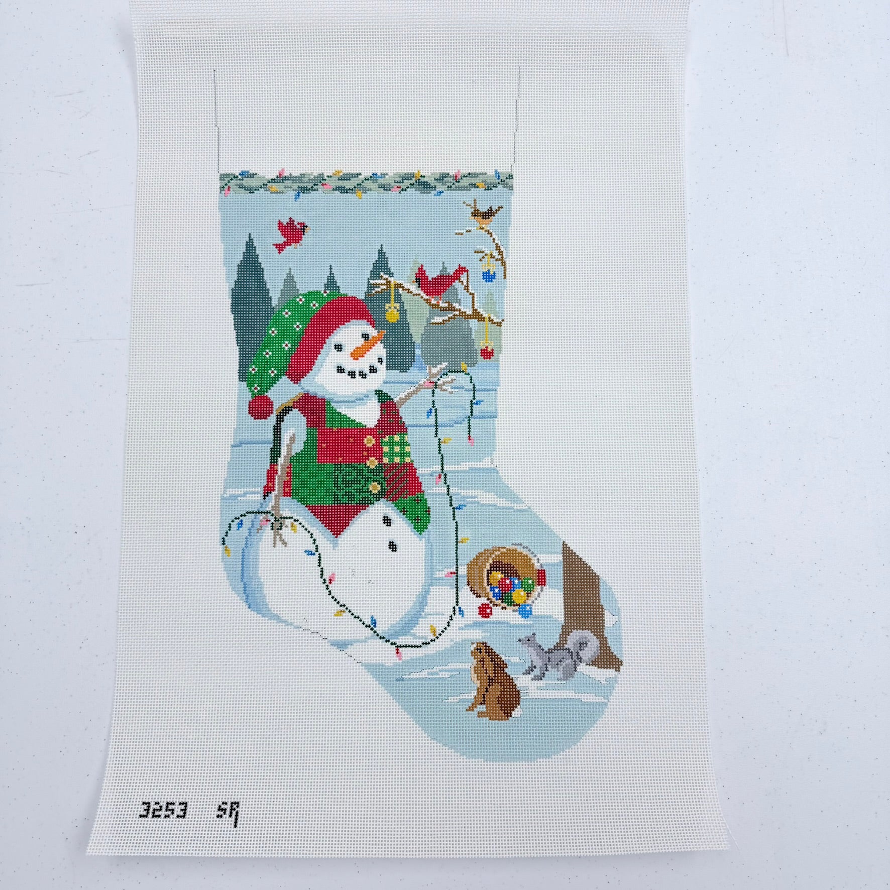 Snowman with Lights Stocking Canvas - KC Needlepoint