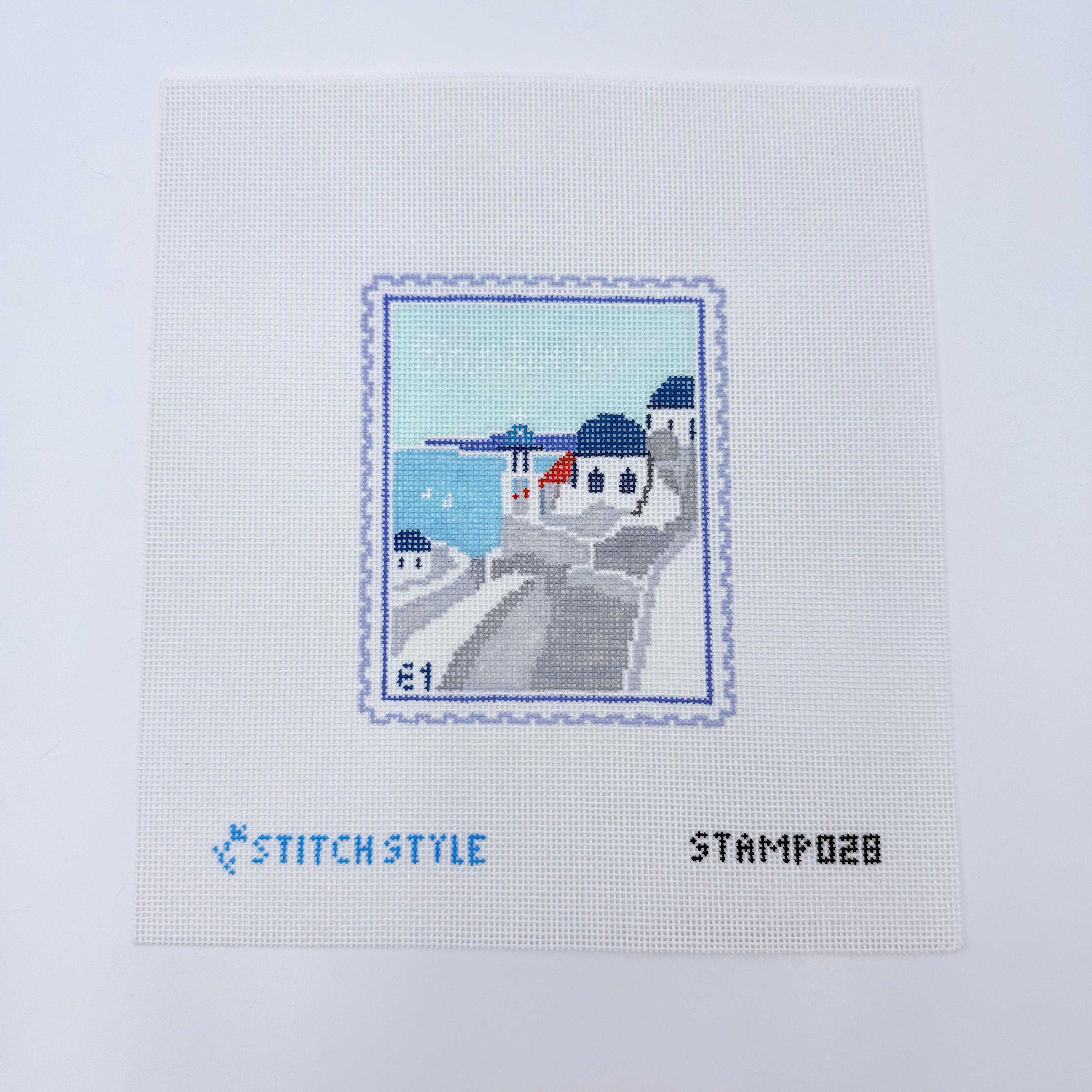 Santorini Stamp Needlepoint Canvas - KC Needlepoint