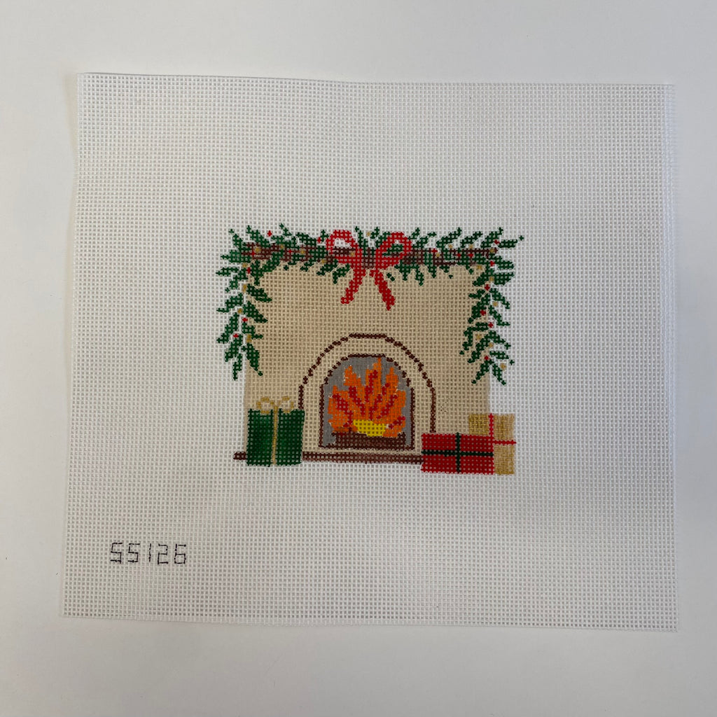 Christmas Fireplace Canvas - KC Needlepoint