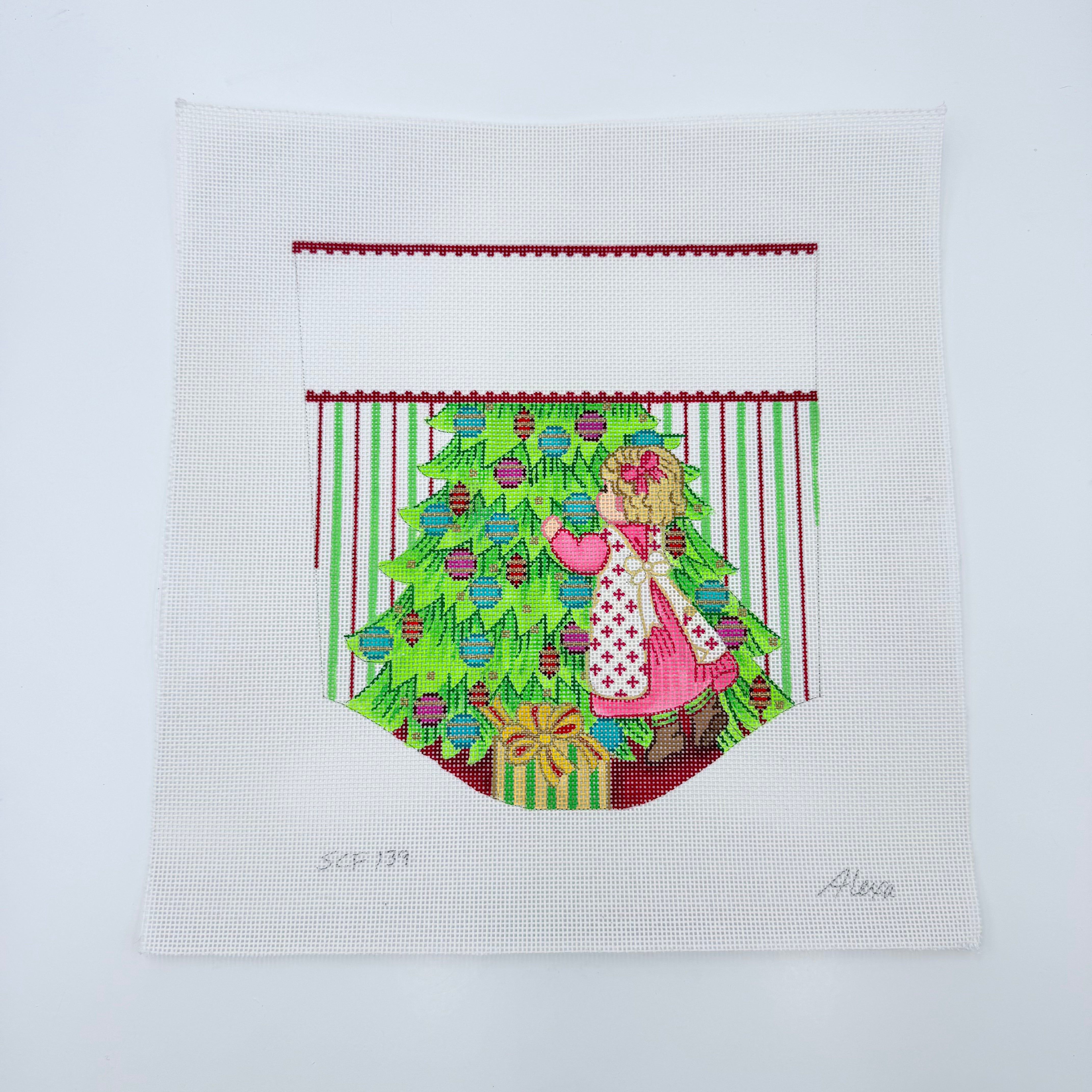 Girl Decorating the Tree Topper Canvas - KC Needlepoint