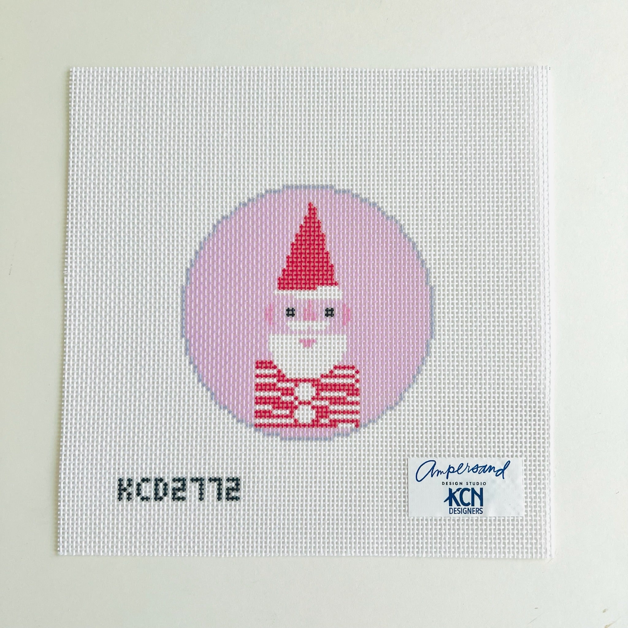 Pink Santa Round Needlepoint Canvas - KC Needlepoint
