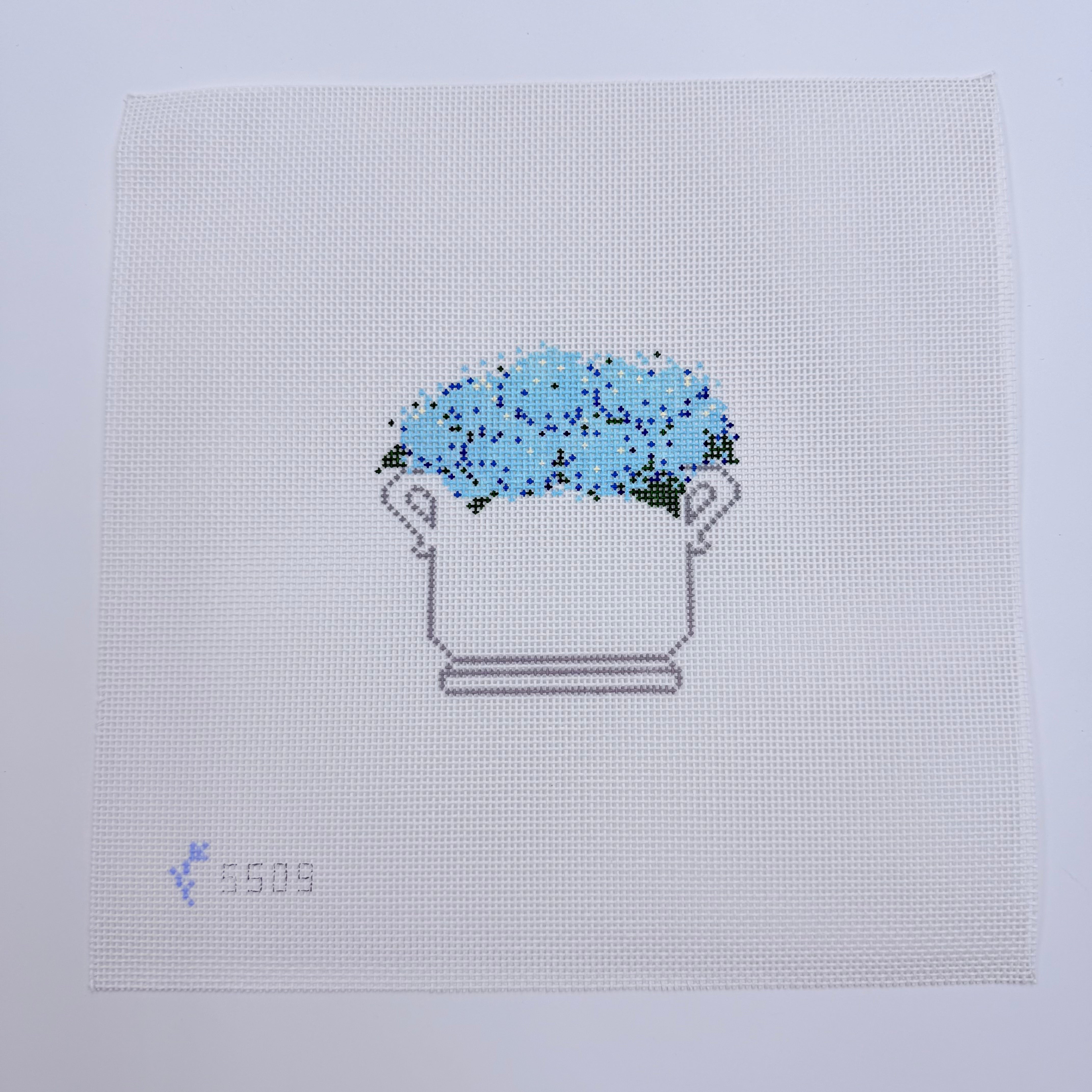 Blue Hydrangea Floral Arrangement Canvas - KC Needlepoint