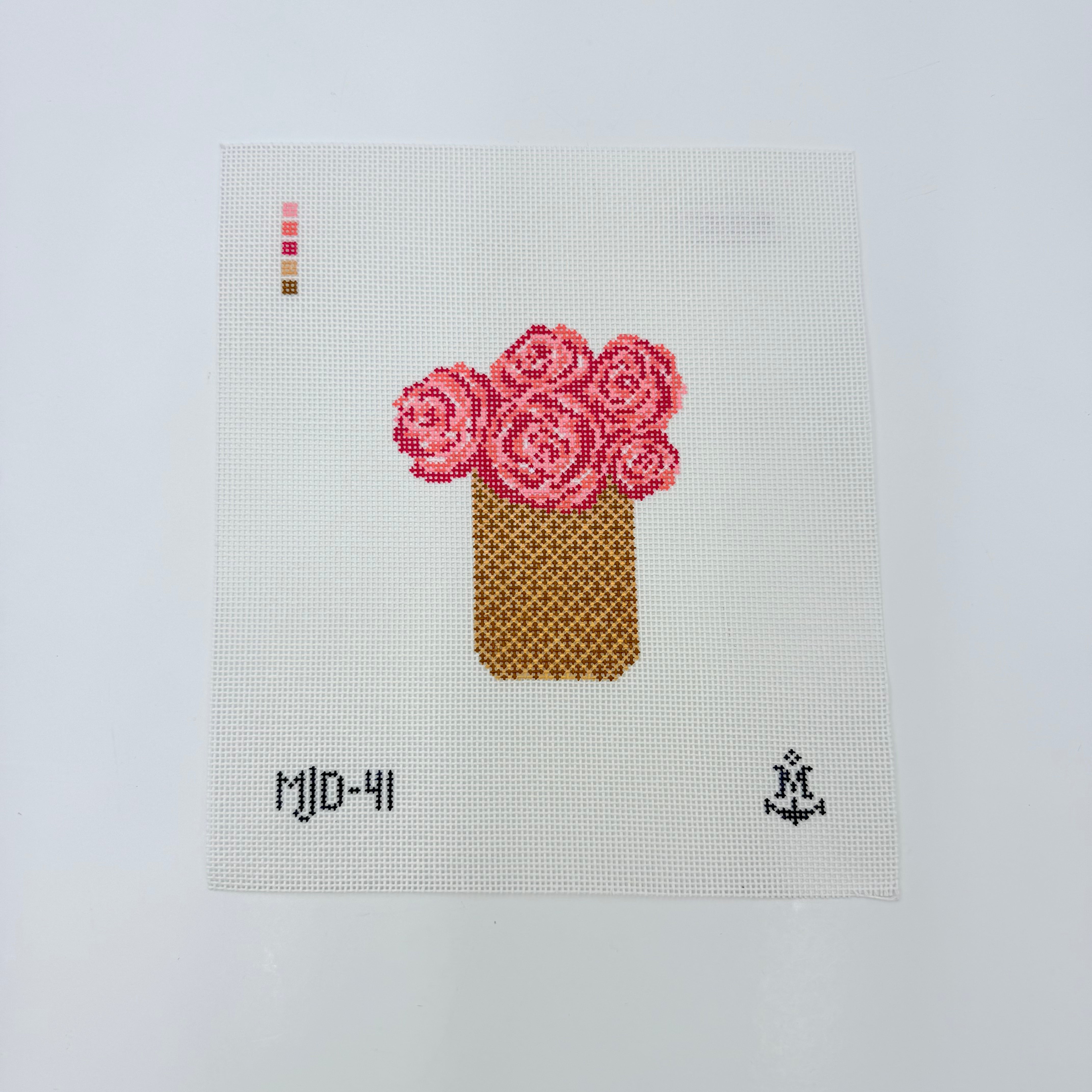 Peony Basket Canvas - KC Needlepoint