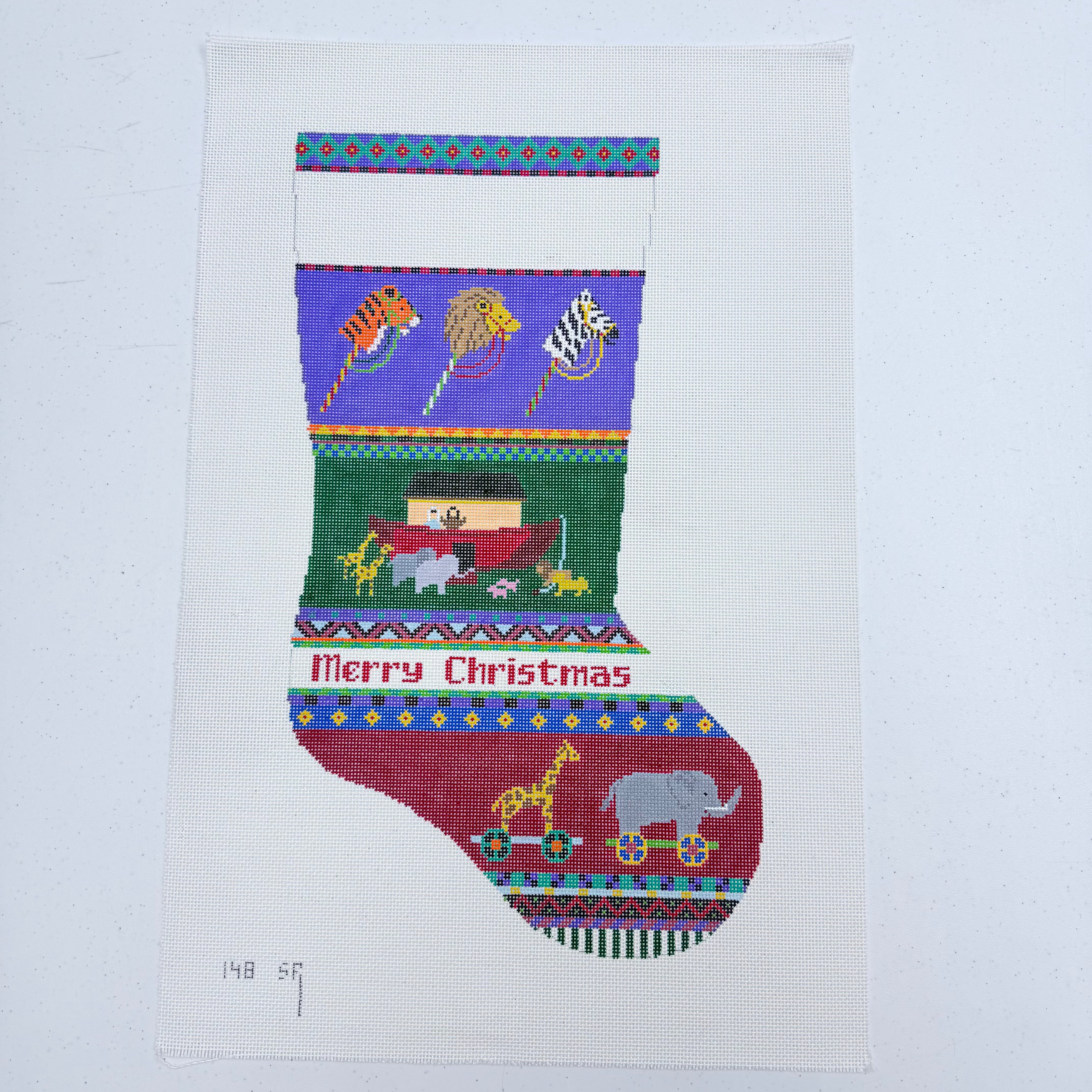 Noah's Ark Stripe Stocking Canvas - KC Needlepoint