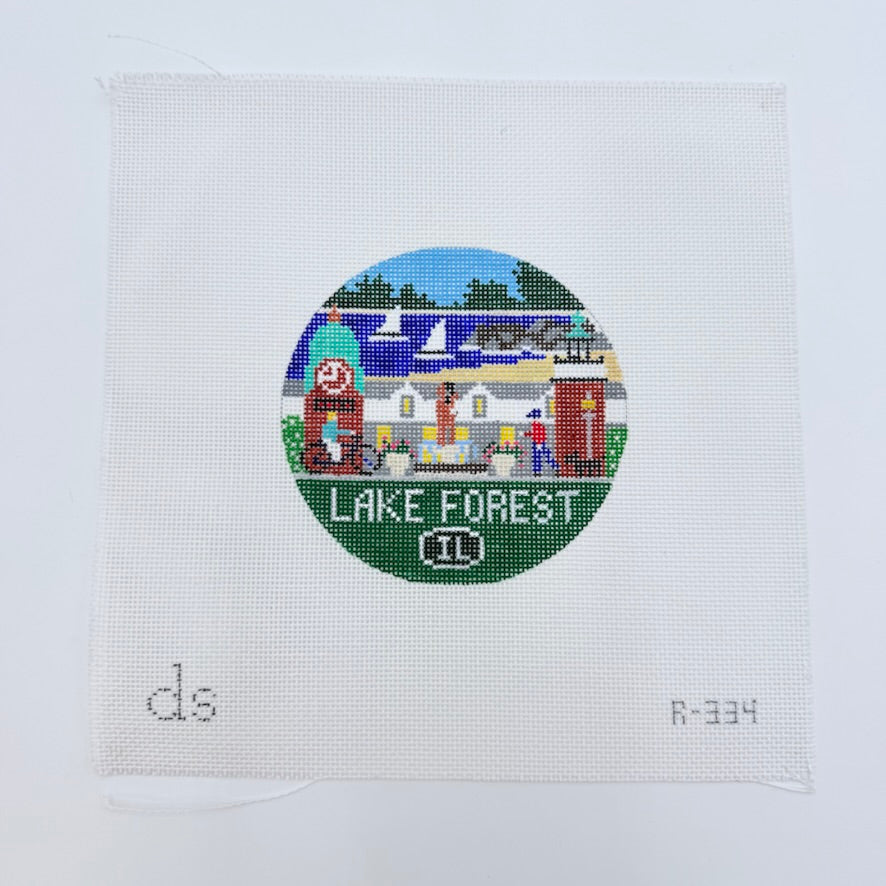 Lake Forest Travel Round Needlepoint Canvas - KC Needlepoint