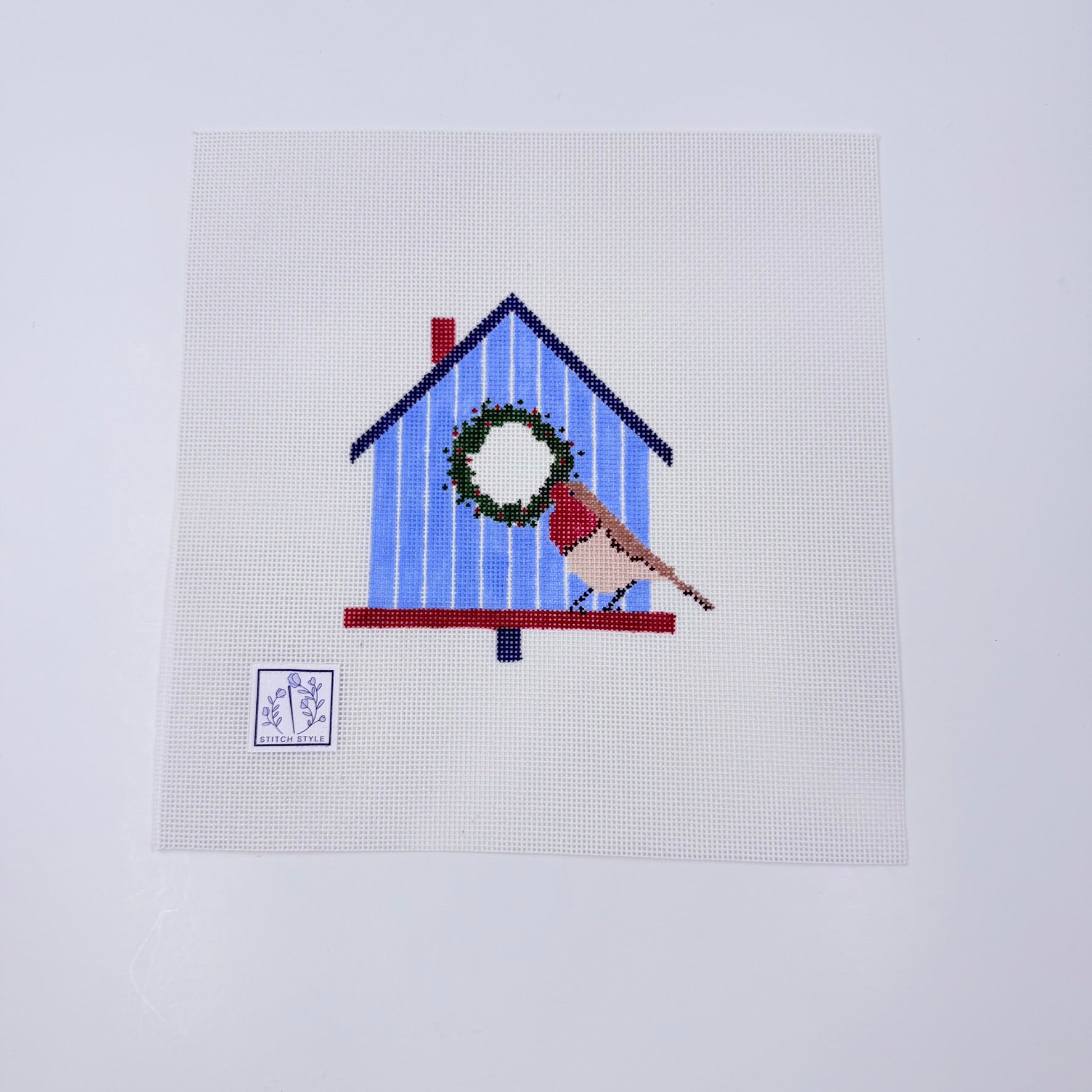 Birdhouse with Robin Canvas - KC Needlepoint