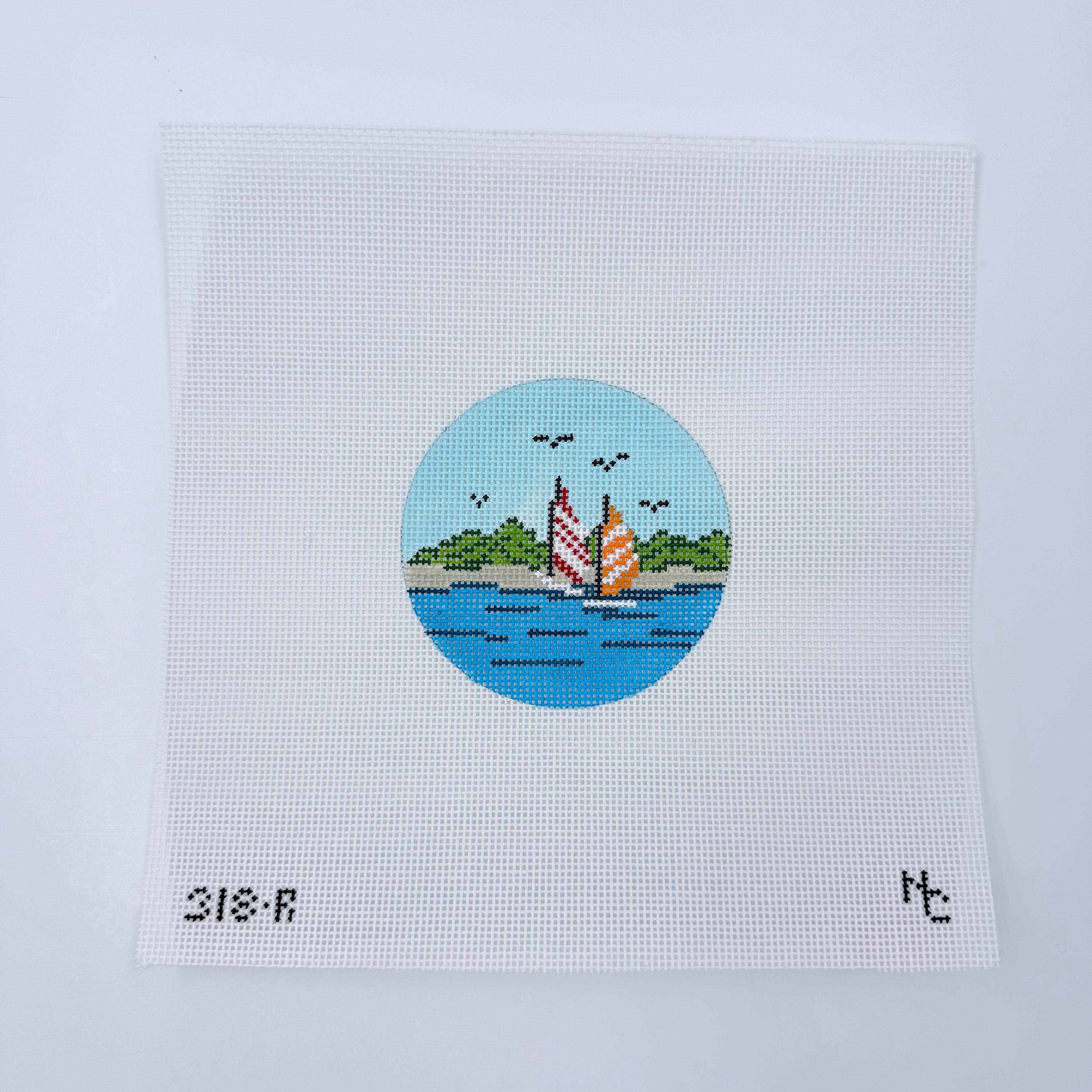 Sails Round Canvas - KC Needlepoint