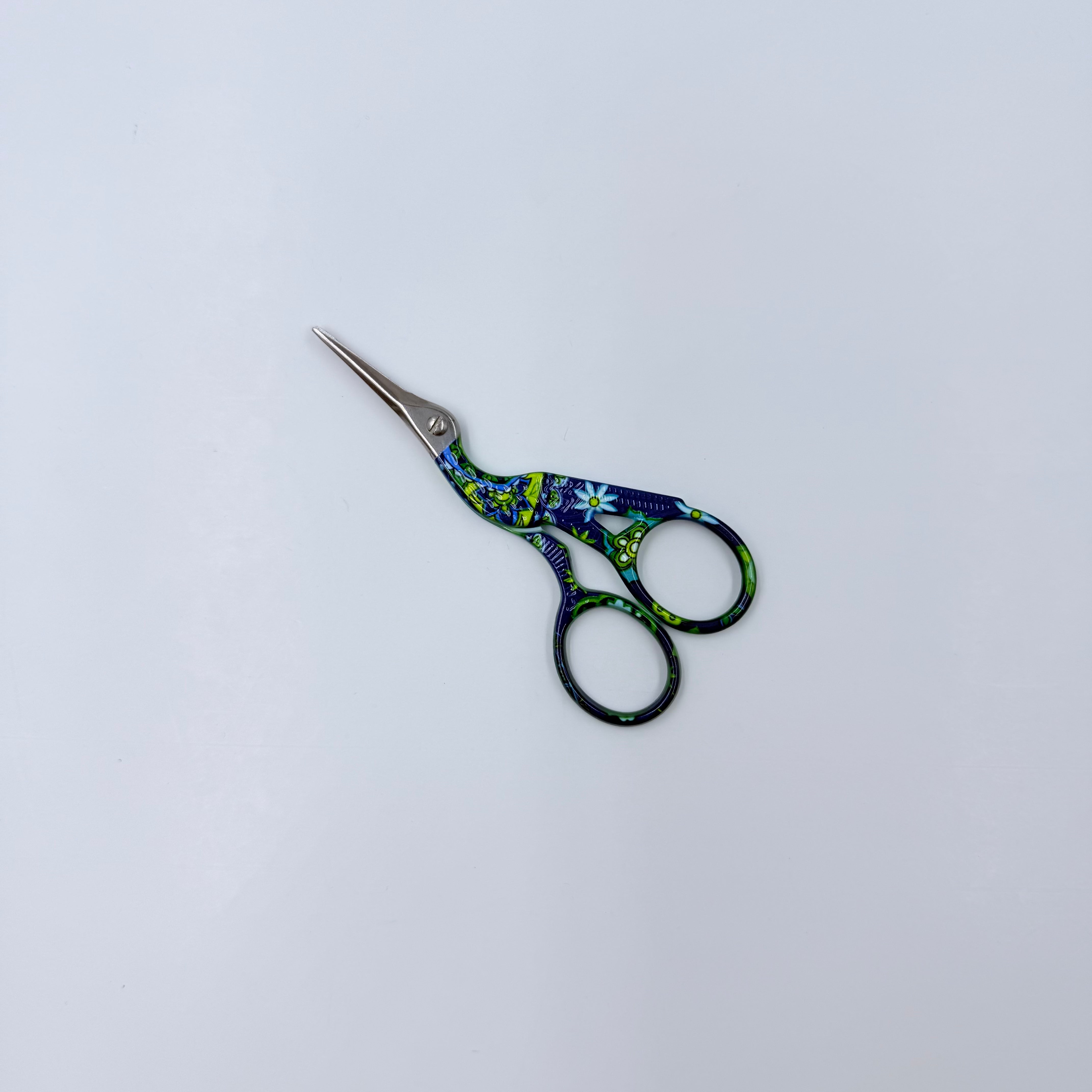 Blue and Green Floral Stork Scissors - KC Needlepoint
