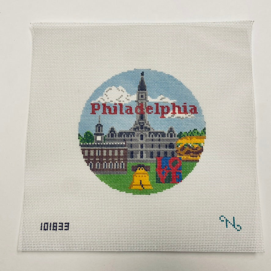 Philadelphia Travel Round Canvas - KC Needlepoint