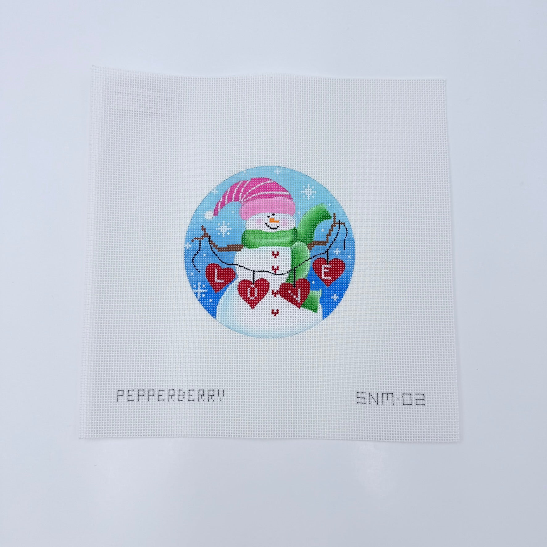 February Snowman Round Canvas - KC Needlepoint