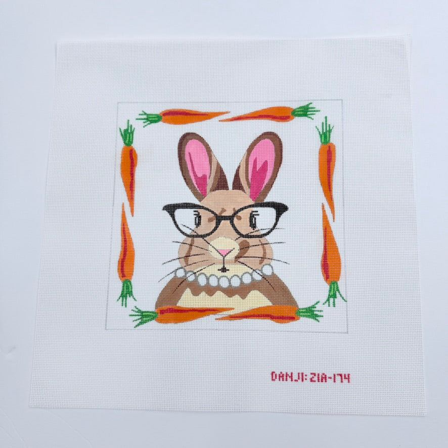 Ms. Rabbit with Glasses Canvas - KC Needlepoint