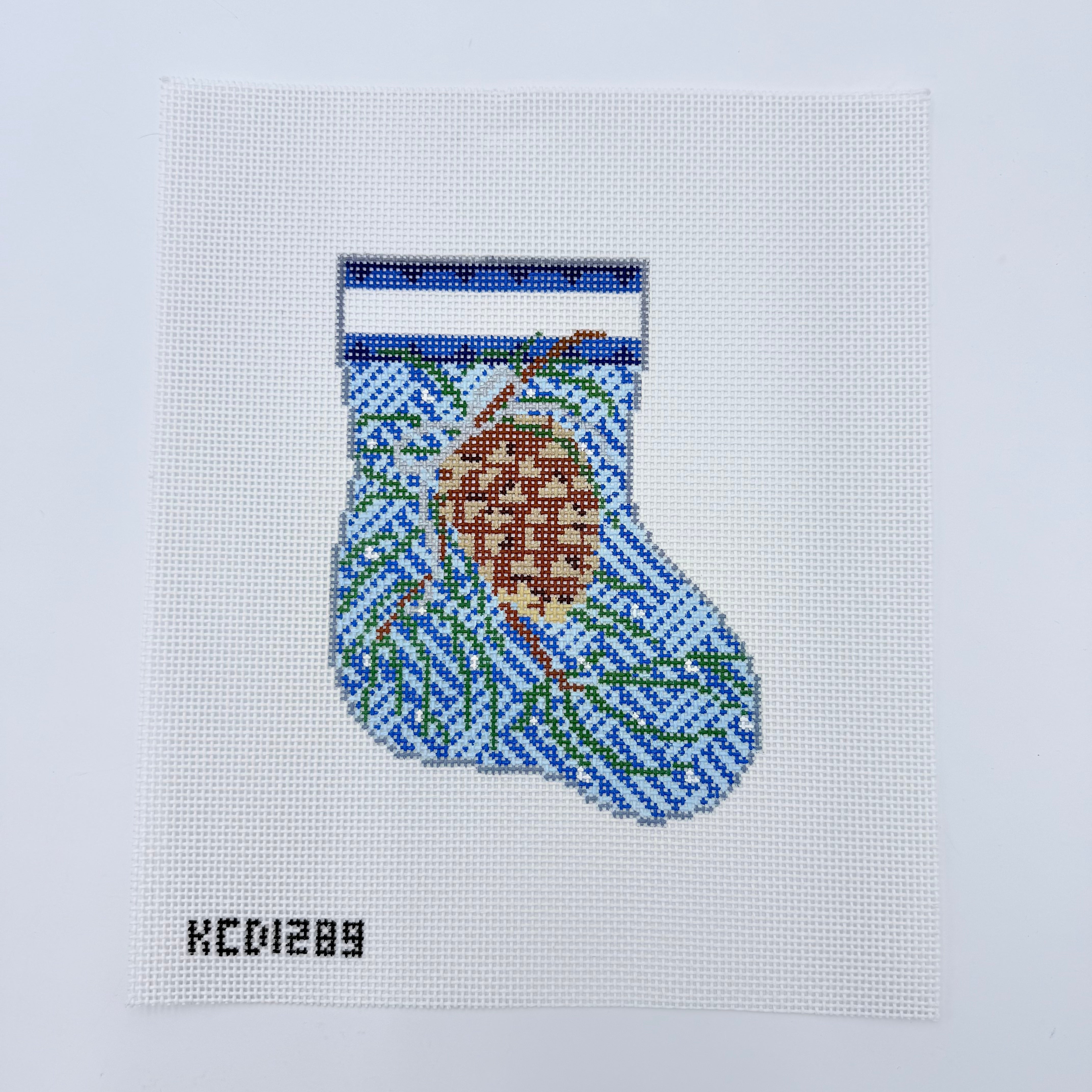 Pinecone on Jennie Mini Sock Canvas - KC Needlepoint
