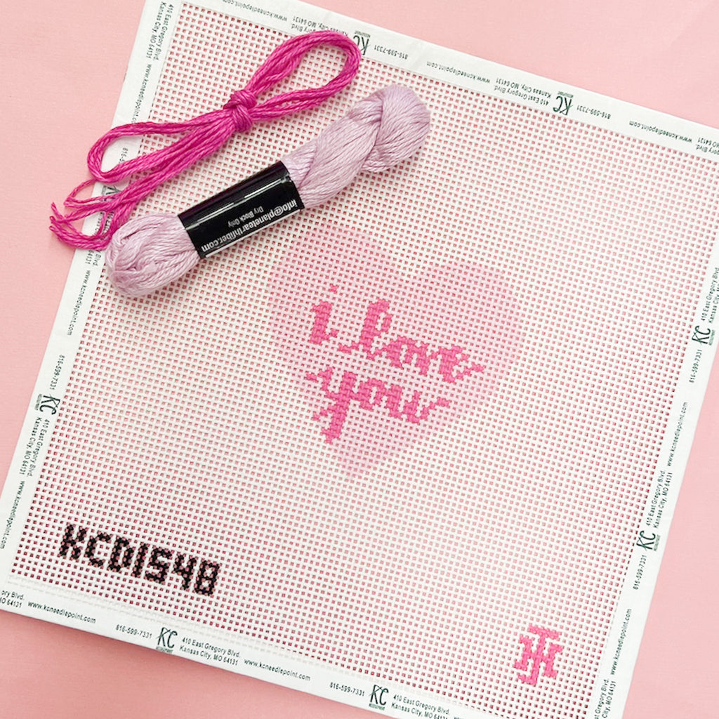 i love you Pink Heart Kit - KC Needlepoint