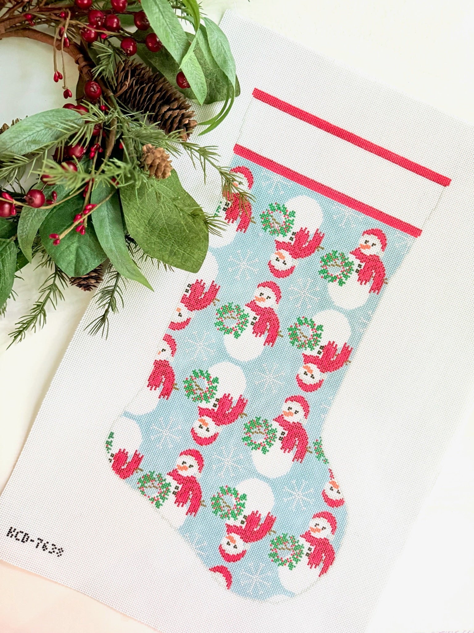 Snowman Pattern Stocking Needlepoint Canvas - KC Needlepoint