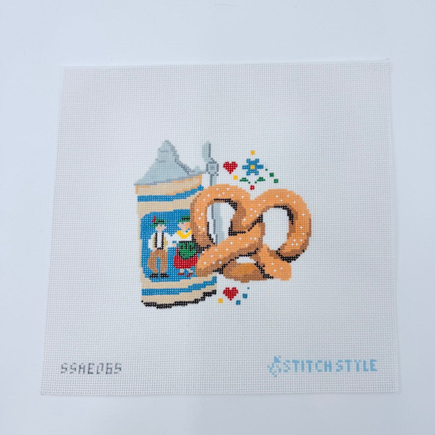 Beer Stein and Pretzel Canvas - KC Needlepoint