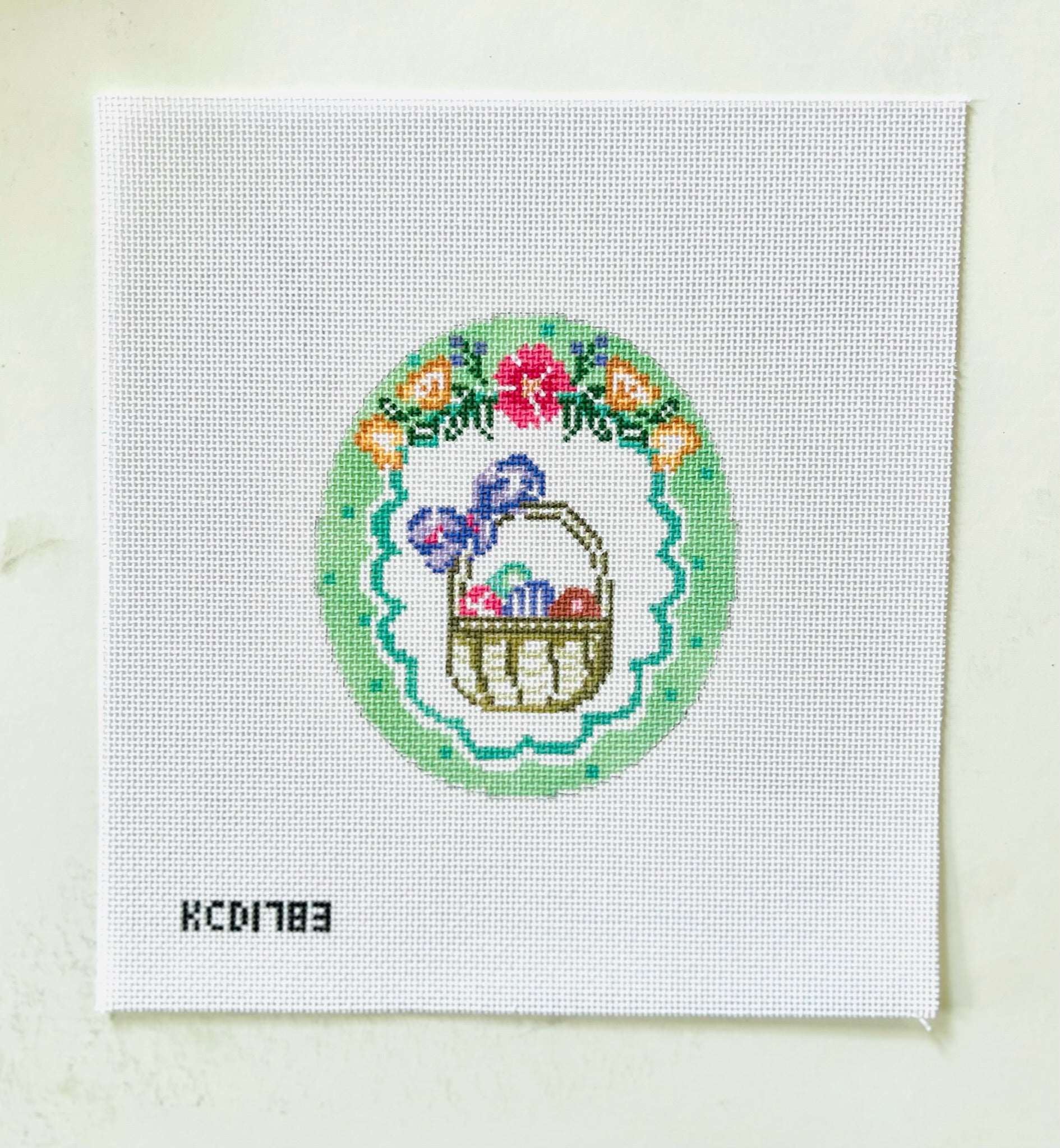 Polka Dot Easter Vignette Basket Canvas - KC Needlepoint