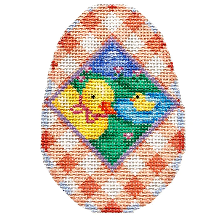 Ducks Scenic Gingham Egg Canvas - KC Needlepoint