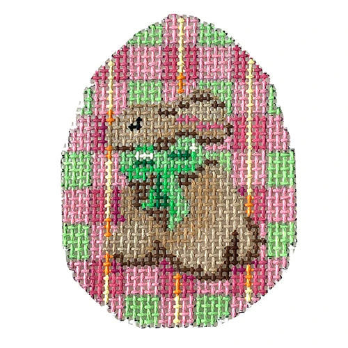 Bunny on Pink Plaid Mini Egg Canvas - KC Needlepoint