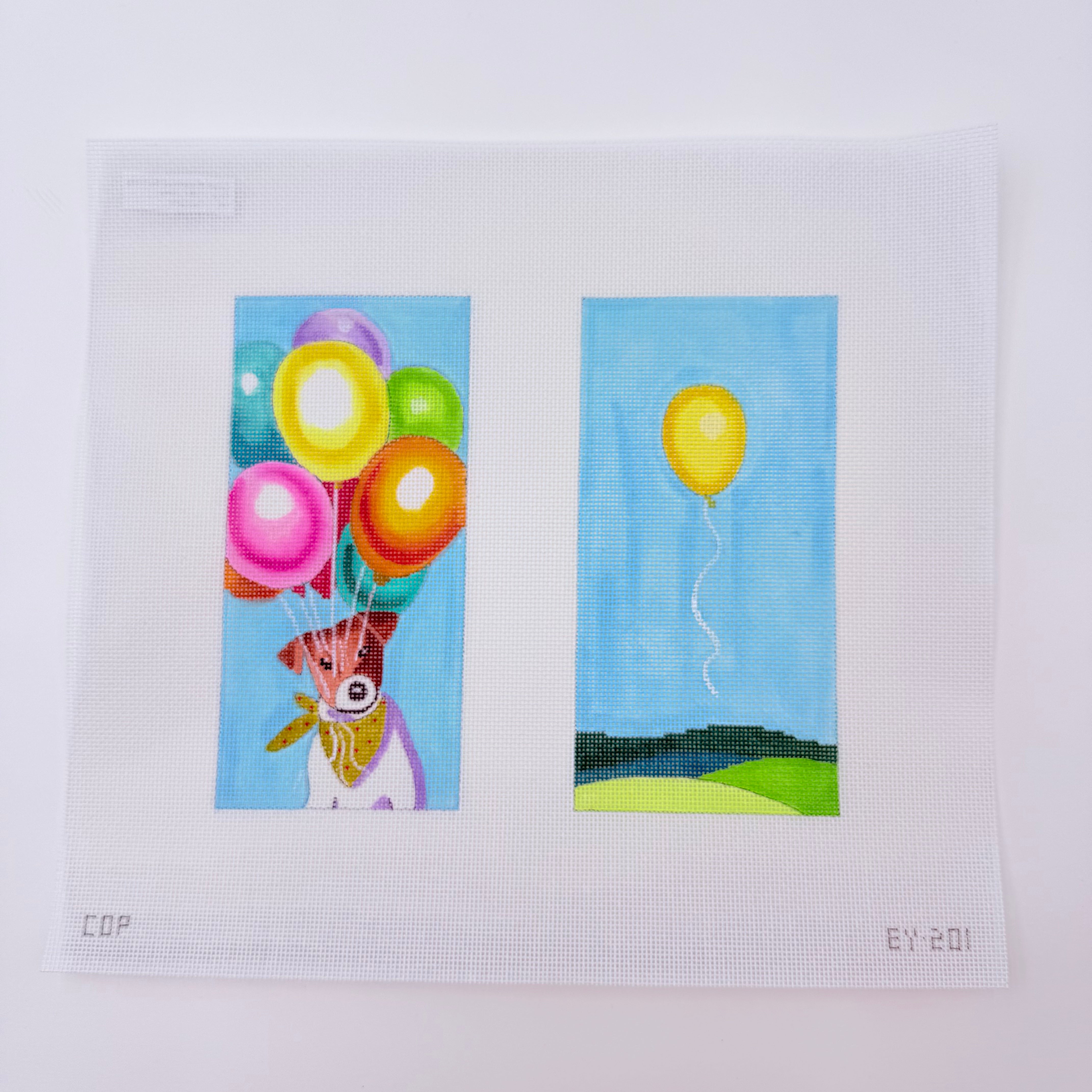 Dog with Balloons Eyeglass Case Canvas - KC Needlepoint